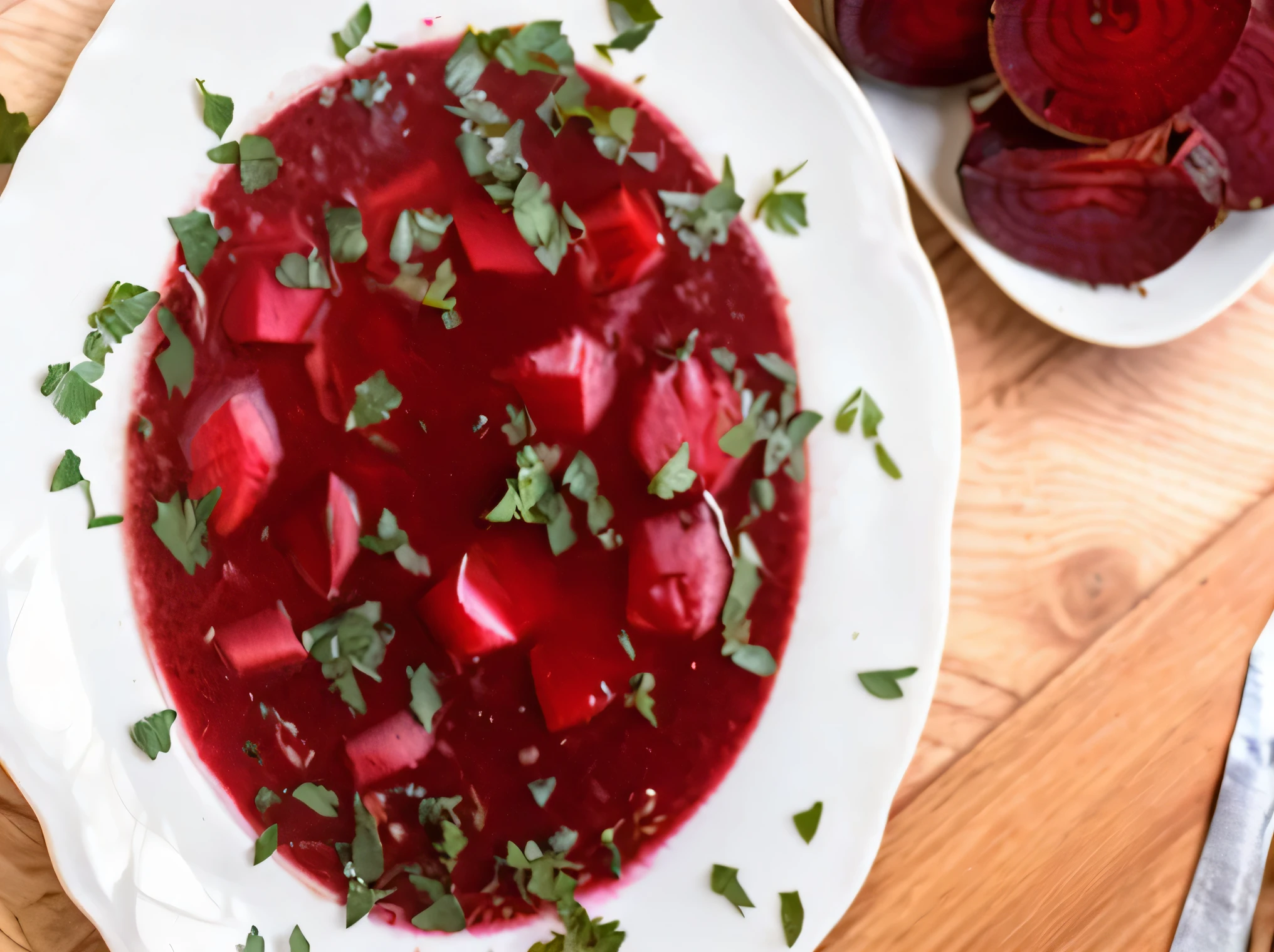 there is a plate of beets and a bowl of beets on a table, plate of borscht, khokhloma plate of borscht, 3 4 5 3 1, stunning image, stunning visual, inspired by Géza Dósa, beets, soup, yummy, warm, ❤🔥🍄🌪, inspired by Slava Raškaj, maroon