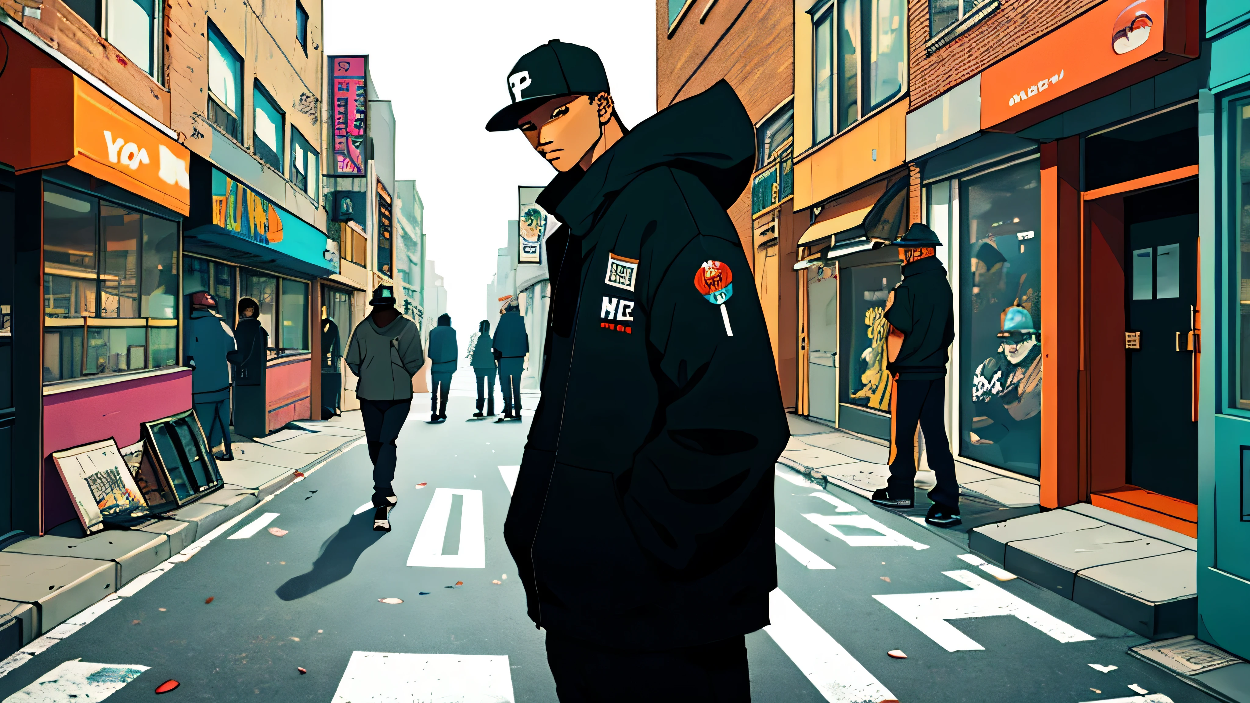 Make me a hip hop street scene that reflect the genre's roots in urban culture.