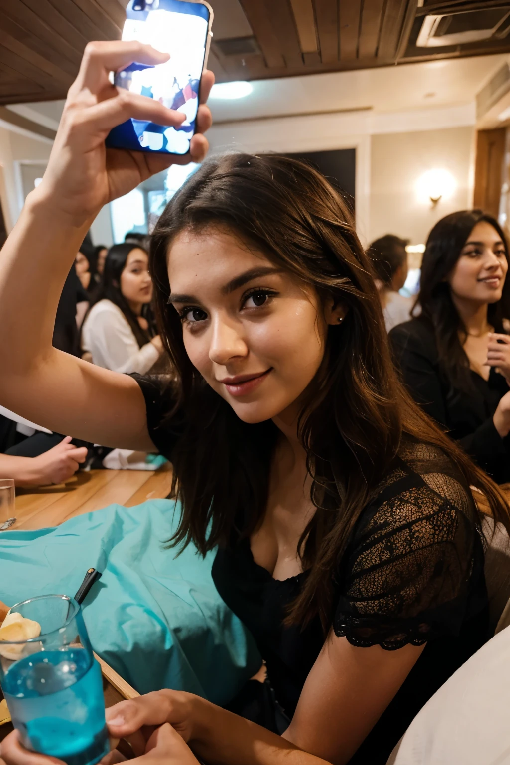 now make her take more selfies at a party