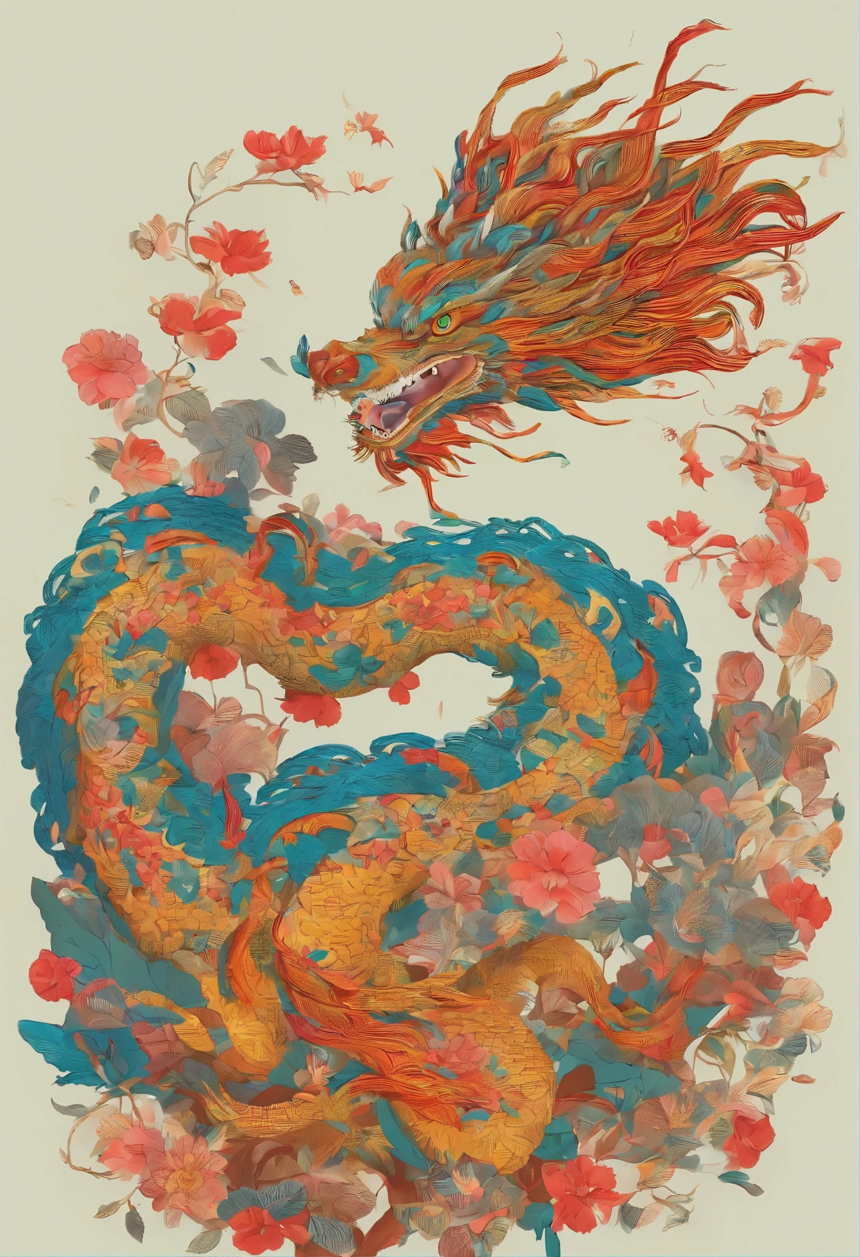 {{{{{illustration}}}}},Direction: Yuko Shimizu,1 garota,Chinese dragon, chinesa,foco feminino em, {{cor Tinta lavagem pintura}},{{respingos de tinta}},{{salpicos de cor}},{{{colorida}}},{{Outline}}, obra de arte,melhor qualidade, Lindamente pintado,altamente detalhado,