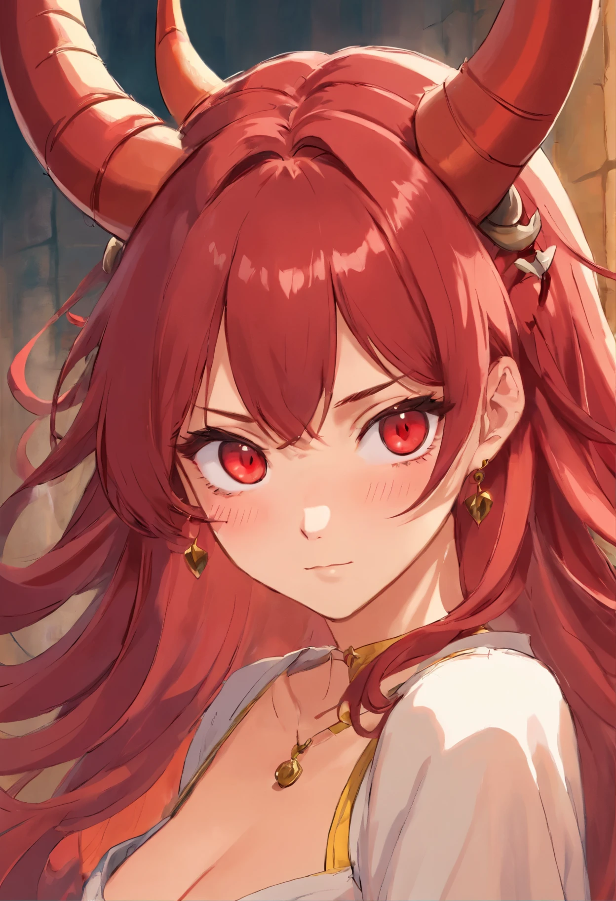 altamente detalhado, Seductive erotic woman with horns and scratched face, (peituda, cabelo vermelho), centrado no rosto, rosto focado, olhos intrincados,