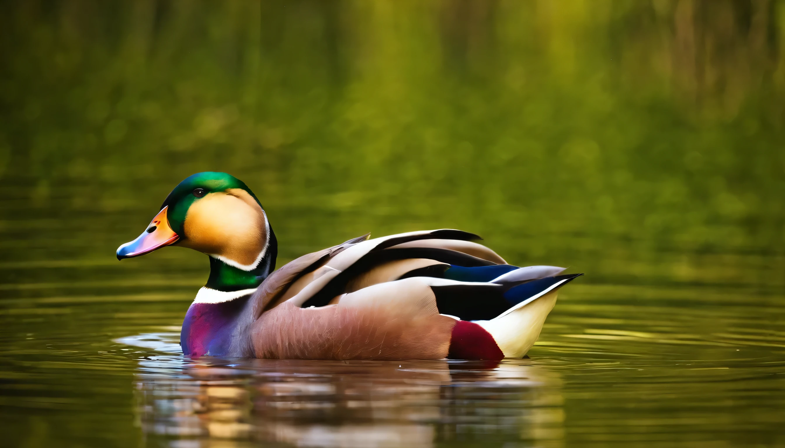 Courtship Rituals: Picture male ducks displaying vibrant feathers and engaging in lively courtship rituals. Illustrate the charming interactions between mates as they form bonds that contribute to the continuity of the duck life cycle.