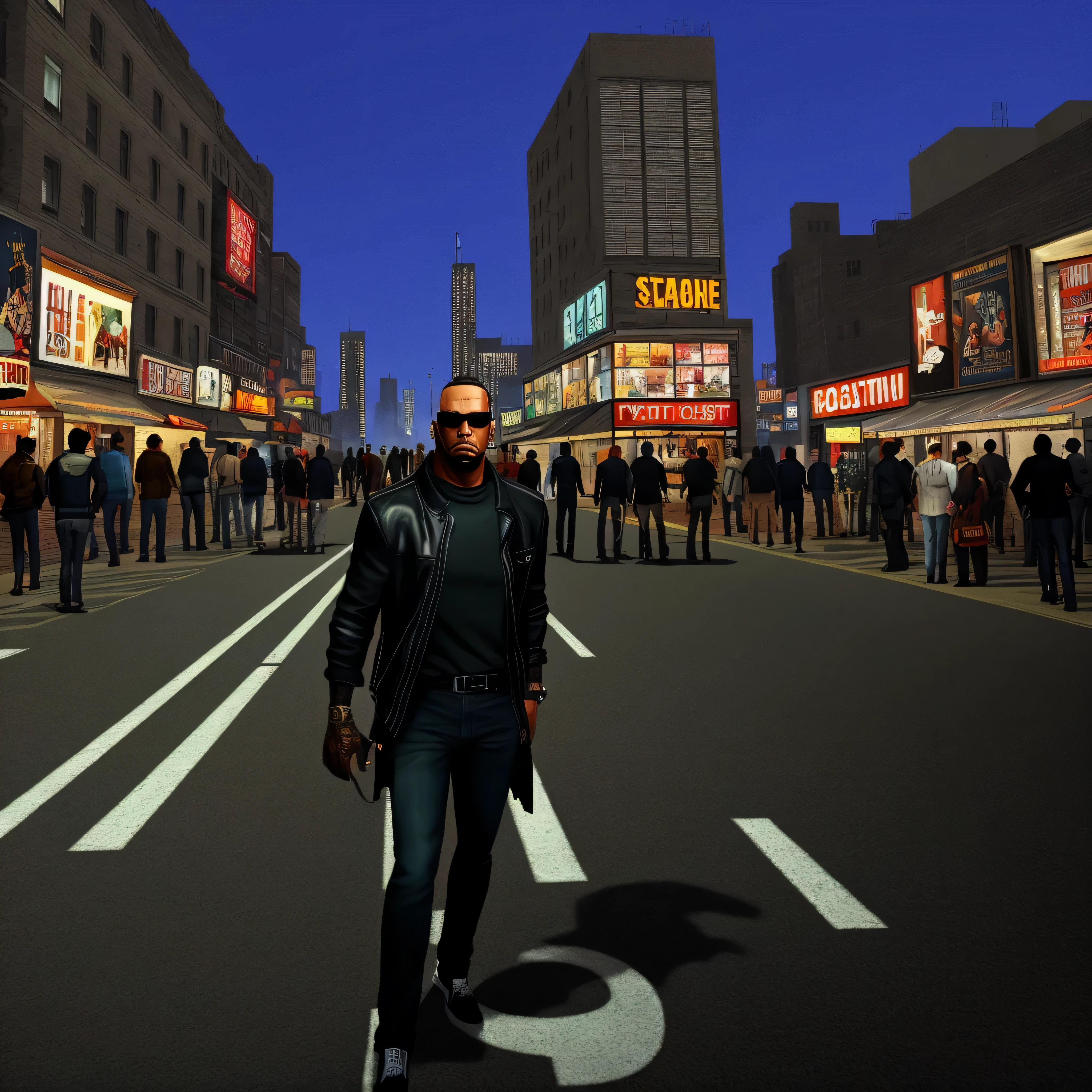 Make me an amazing night street scene that reflect the genre's roots in urban culture. Gta Style