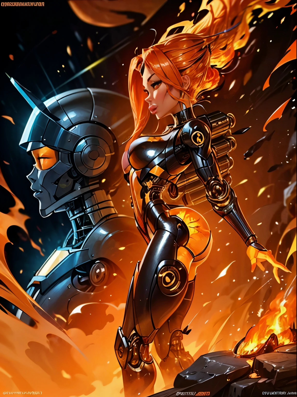 ((profile:1.3)), turning head looking to viewer, ((fire hair)), (hair made of fire), ((white sclera)), There is a fire woman in a robot suit ((posing next to an futuristic Roman building)), ((integrated jet pack)), ((bulky jet pack:1.3)), Beautiful orange girl half cyborg, Cute cyborg girl, Beautiful girl cyborg, (aletta ocean face), (puffy lips), Perfect Robot Girl, Cyborg girl, (ass air bags), intricate details on ass, fire head, ((orange skin:1.4)), Young cyborg lady, (ass cleavage), Beautiful Female Robot, ((cybernetic abs:1.2)), ((orange skin)), intricate holes on ass, Beautiful orange robot woman, orange cyborg girl, perfect fire cyborg female, ((orange fire cyborg)), Female robot, Beautiful cyborg images, (cinematic lighting), red and orange aesthetic, small blue details