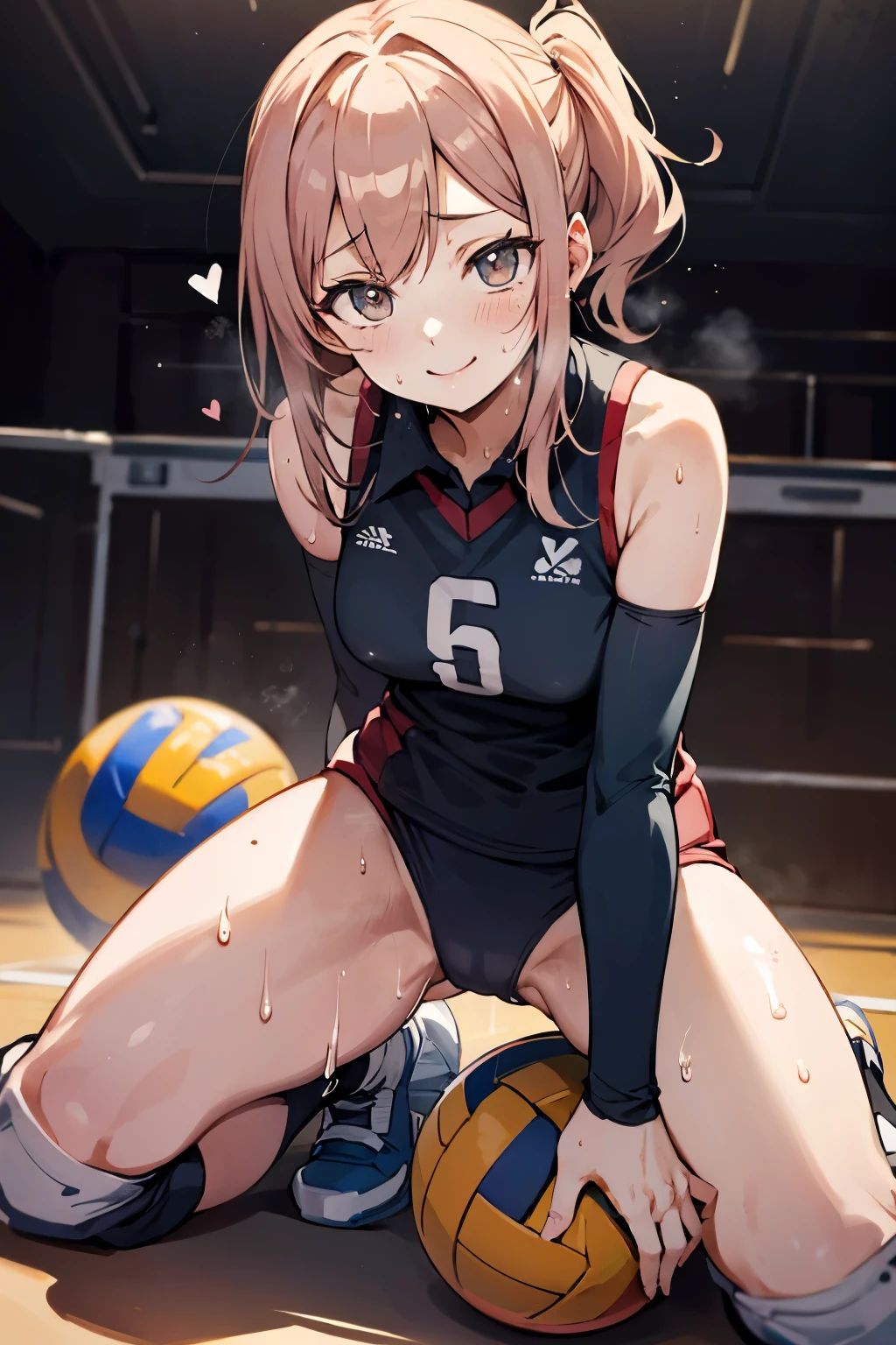 unity 8k wallpaper, anatomically correct, (((masterpiece))), (((best quality))), (((ultra detailed))), (((high-resolution))), ((Ultimate cutie)), perfect hands, perfect finger, (((good anatomy))), detailed beautiful face, shiny hair, (((gyaru))), (potbelly), (curvy), medium breasts, ((Thick thighs)), (((solo))), ((seductive smile)), (((blush))),
BREAK, (((sit astride the perfectly spherical shape 6-inch volleyball))), (((Straddling a perfectly spherical 6" volleyball))), (((Perfectly spherical 6" volleyball fits perfectly crotch))), BREAK, (((Rub the Perfectly spherical 6" volleyball against crotch))),
BREAK, (Collared volleyball uniforms), sleeveless, ((buruma)), ((kneepad)), pussy juice stained, (elbow pad), (((sweat))), (((covered in sweat))), ((deep breathing)), in Volleyball Court, indoor, lighting, looking at viewer, full body, (spoken heart)