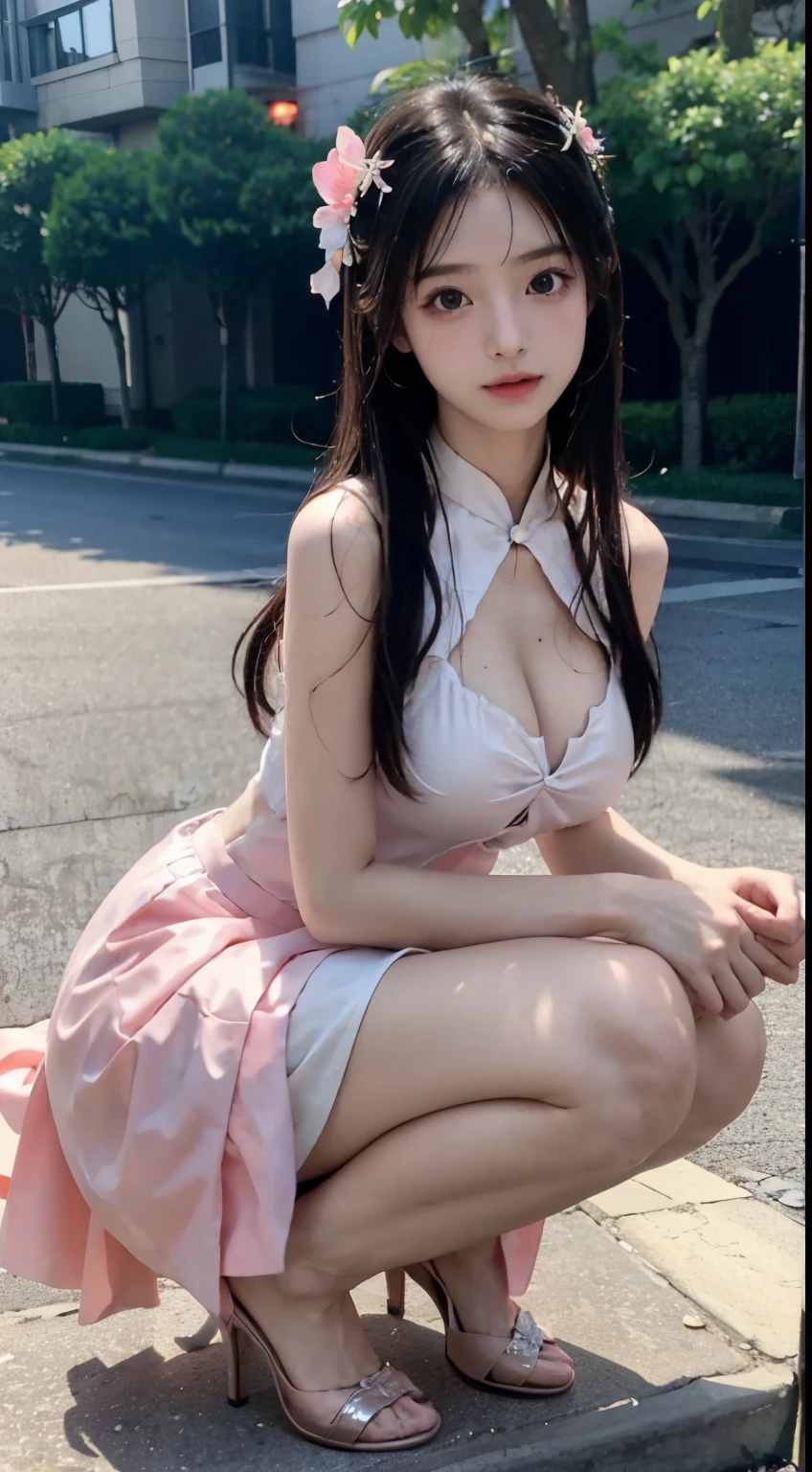 Master quality, highest quality, best picture quality, exaggerated details, a cute 8 year old asian with a shy expression,a close up picture, anime girl in real life, anime girl cosplay, gorgeous maid, anime girl in a maid costume, seductive anime girl, cute anime waifu in a nice dress, attractive anime girl, in dress, pretty anime girl, small curvy , beautiful anime girl, anime cosplay, perfect android girl slightly squinted eyes, adjusting her hair, long eyelashes (long hair / very, very exaggerated big breasts and tight, round breasts , posing in front of the camera, wet breast under wear, wet breast hanfu open v chest clothes, full body xianxia, accessory diamond detail, erotic, flower detail,
high heels