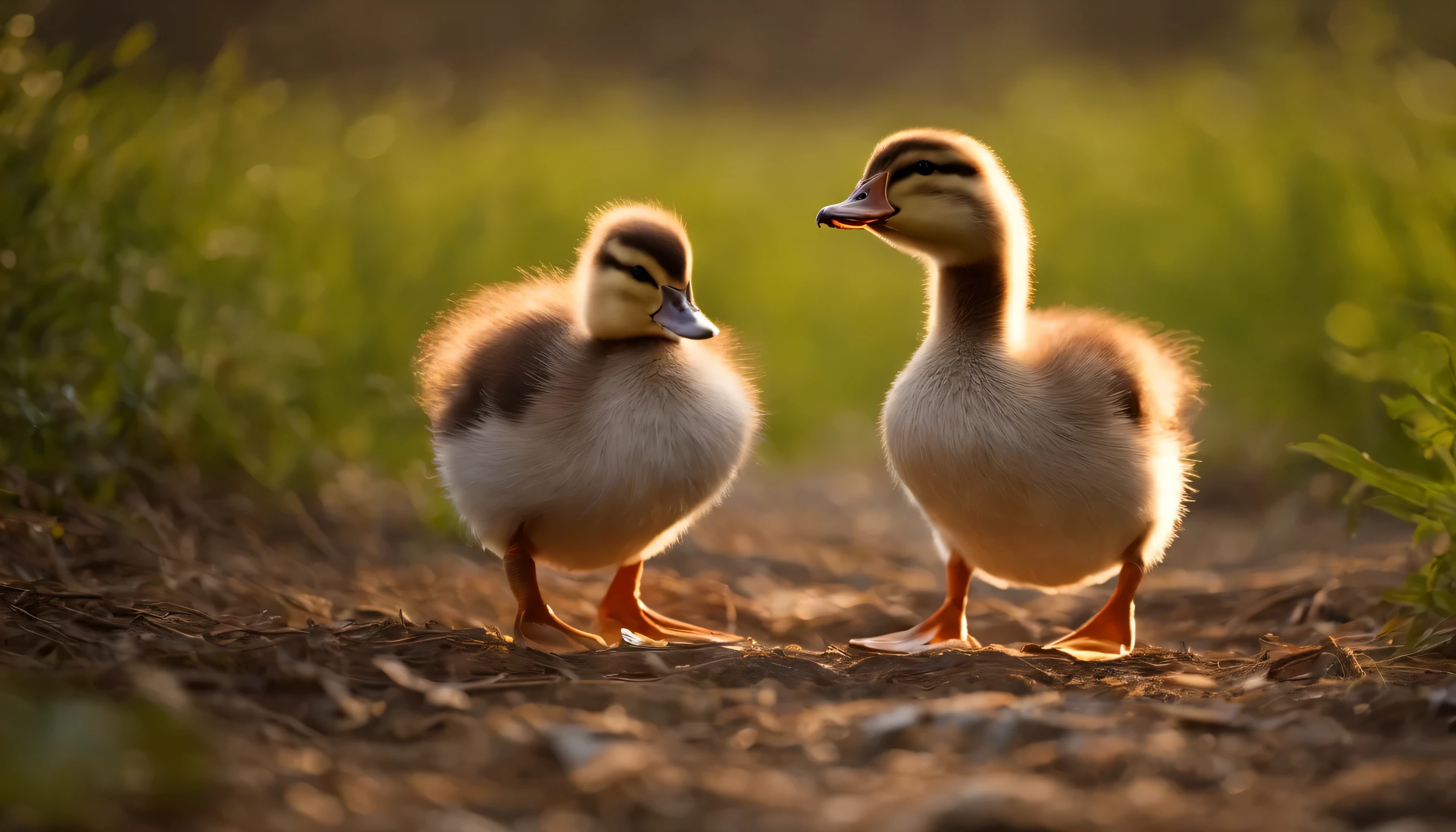 Family Building: Imagine a pair of ducks working collaboratively to build a nest. Capture the tender moments of bonding, nest construction, and the anticipation of a new generation