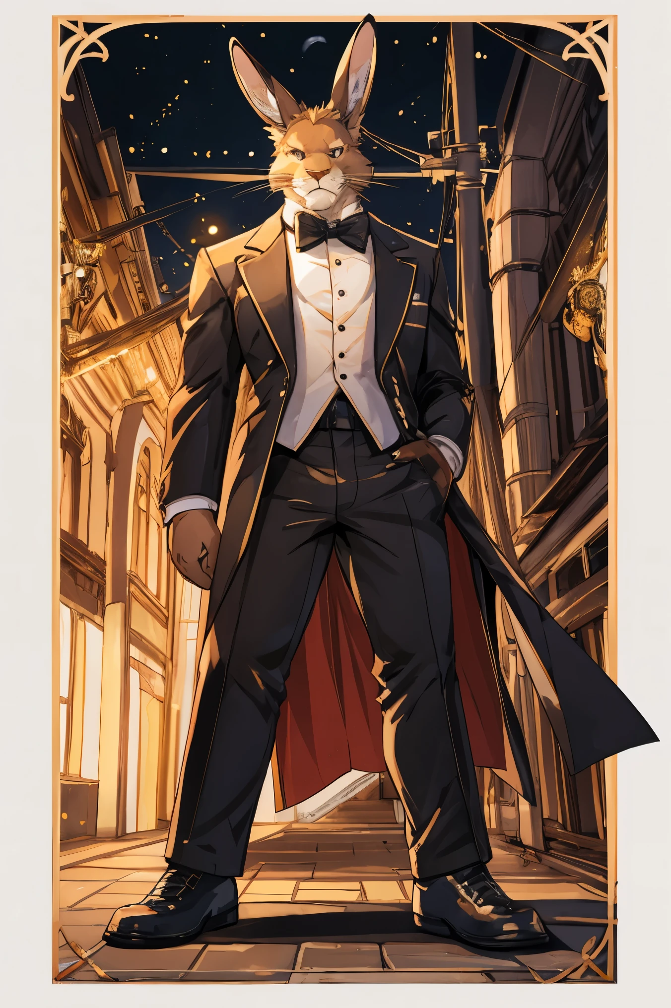 Tall hare in tuxedo