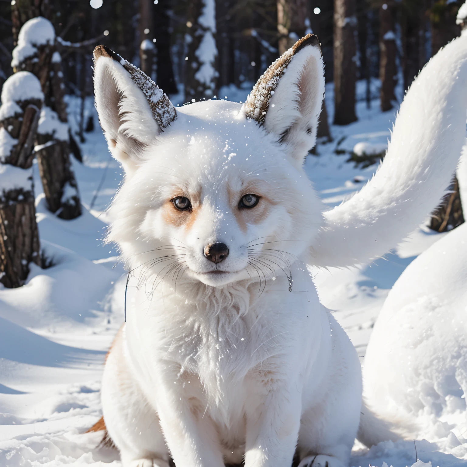 Snow fox with dragon horns