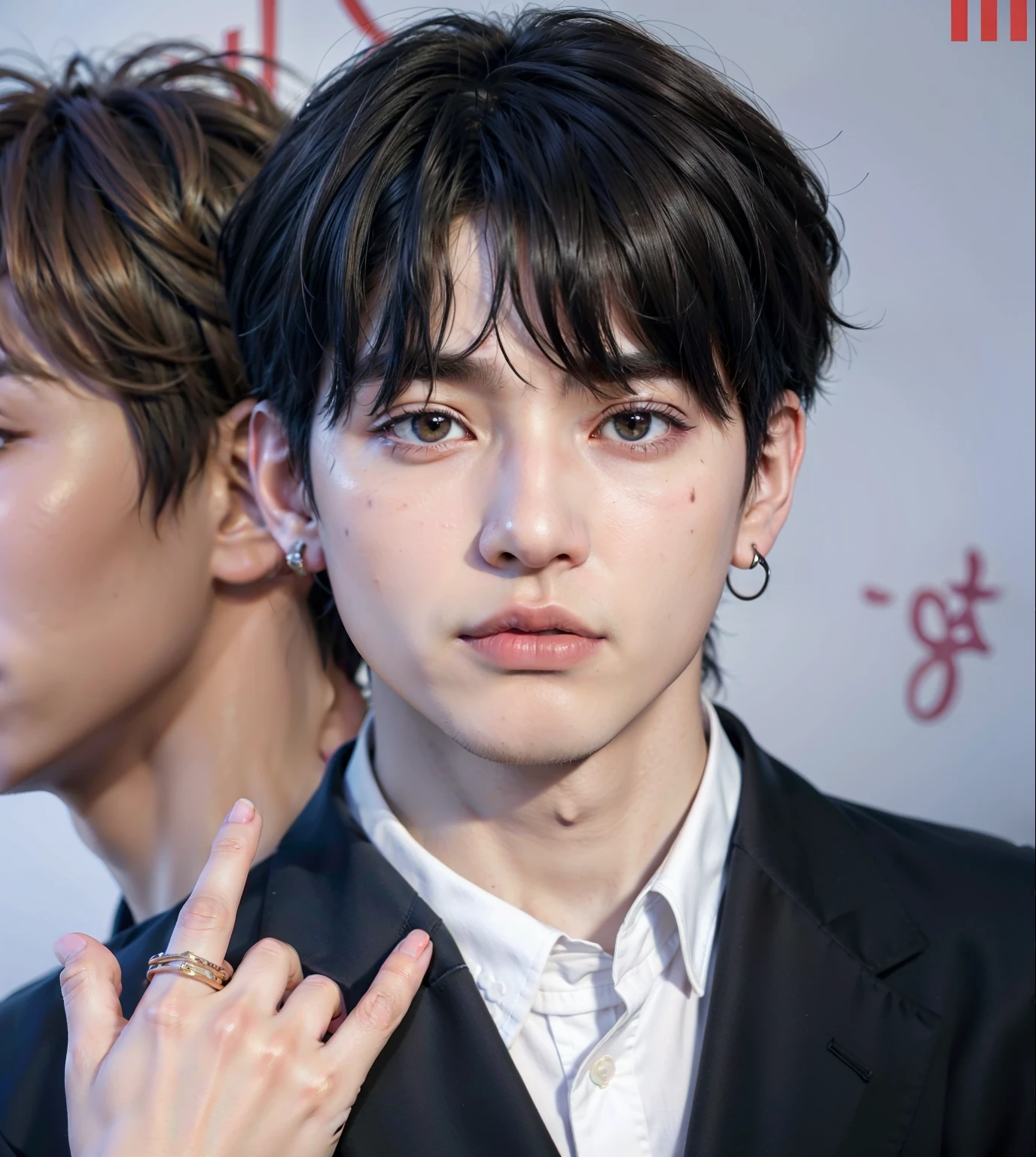 Imagen arafed de un hombre con un anillo en el dedo., jungkook, yoongi de pelo negro, cai xukun, Jimin\his right eyelid is swollen, taken in the early 2020s, TaeJune Kim, kim doyoung, inspirado en Kun Can, hyung tae, inspirado en Yanjun Cheng, desde 8k mate, mirada inocente