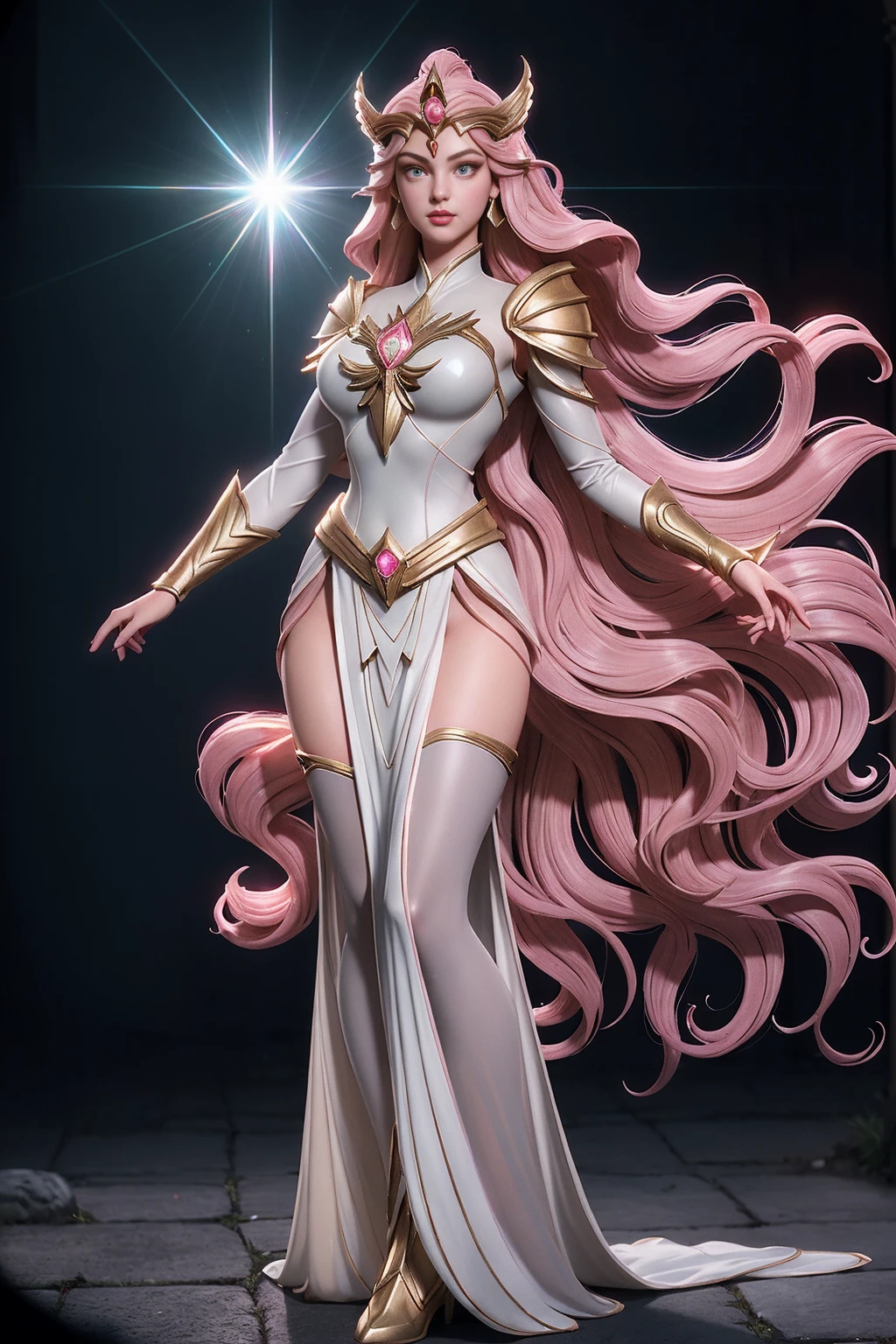 (((full body photo)))  she-ra, Stained glass style art of full body portrait of the beautiful goddess Brigid with long wavy fire hair, wearing a high neck dress 、Photorealsitic、highcontrast、Highly detailed background， Realistic，ultra-detailliert， super detailed skin, dark makeup blush pink lips, eyeliner, eyelashes, light grey eyes, light detailed eyes, soft smile, light glow， Film grain， Expro II， Lens Flare， Sharpen， cinematic shadow, Highly detailed background， Realistic，ultra-detailliert， super detailed skin， light glow， Film grain， Expro II， Lens Flare， Sharpen， cinematic shadow, anime face