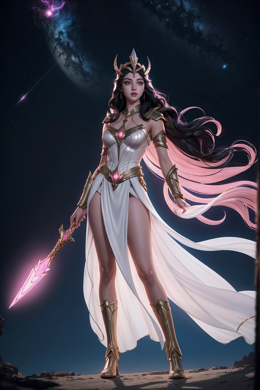 (((full body photo))) she-ra, short skirt, stained glass style art of full-length portrait of beautiful goddess Brigid with long fiery wavy hair, wearing a high-neck dress、Photorealistic、high contrast、Background highly detailed, Realistic, ultra-detailliert, super detailed skin, dark makeup, pink lips, eyeliner, eyelashes, light gray eyes, light detailed eyes, soft smile, light glow, film grain, Expro II, lens flare, sharpness, cinematic shadow, highly detailed background, realistic, ultra-detailed, super detailed skin, light glow, film grain, Expro II, lens flare, sharpness, cinematic shadow, anime face
