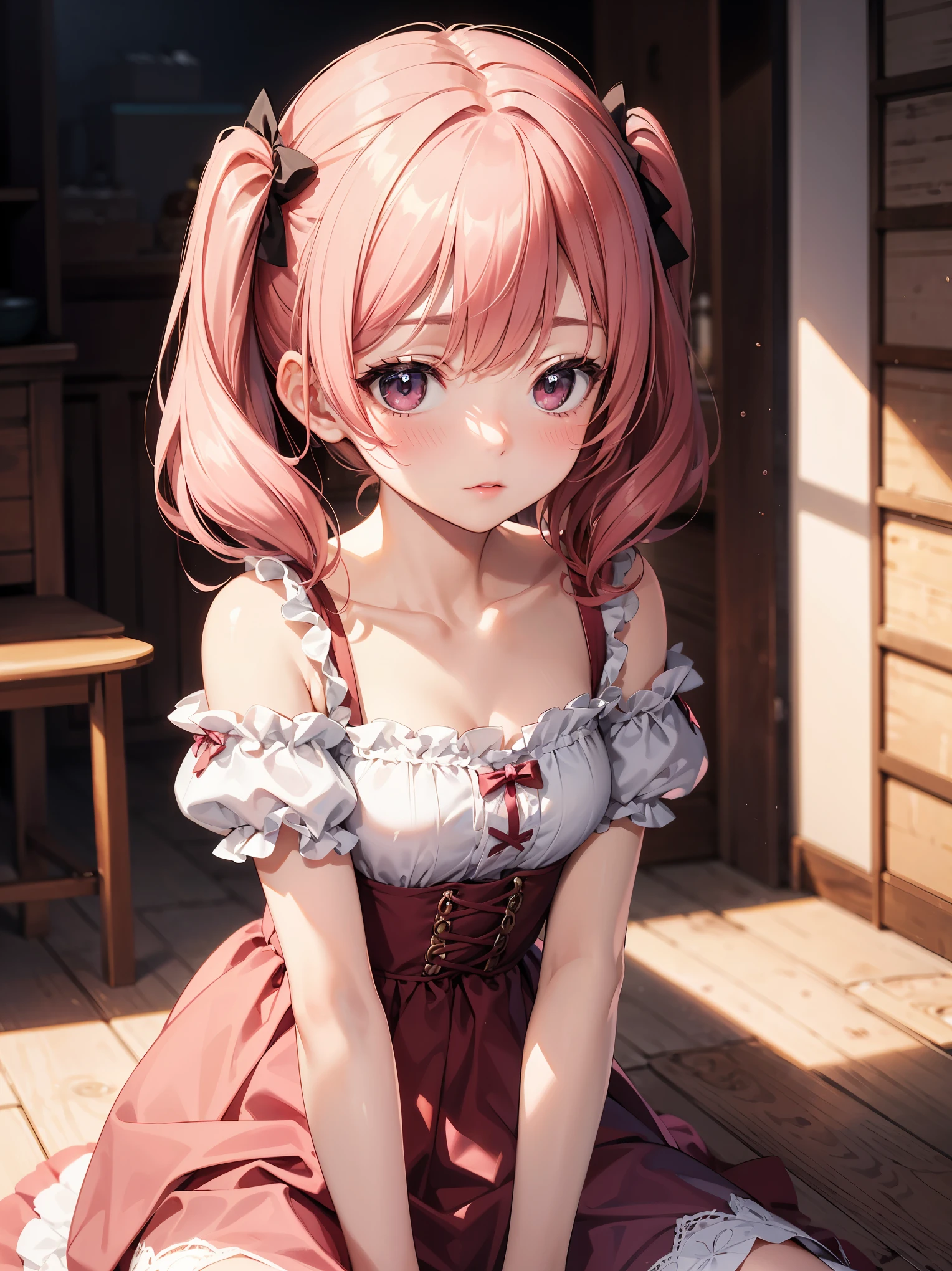(High resolution, highest quality:1.2), shine, Soft contours, beautiful picture, 1 girl, cowboy shot, (soft focus:1.5) in the foreground, (Blurred foreground:1.2), shallow depth of field, delicate blur, subtle transitions, depth and atmosphere, masterpiece,surreal,32K,Highly detailed CG Unity 8K wallpaper, highest quality, masterpiece, highest quality,
masterpiece, highest quality,
Gertrud Barkhorn, 1 girl, brown twin tails, blush all over the face, pink dress,
