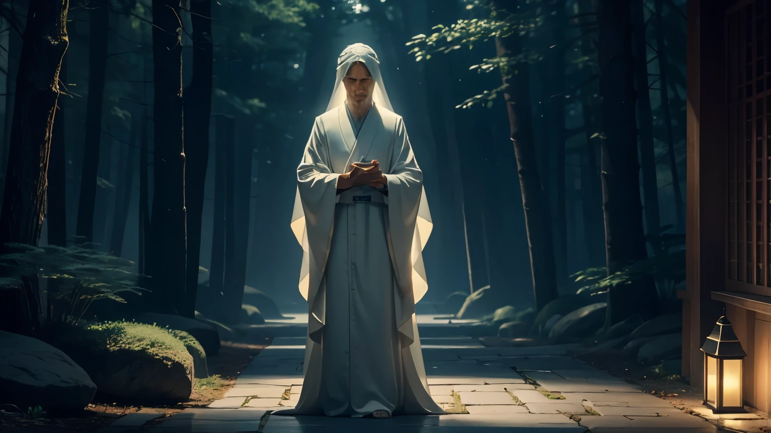 8k A transparent spirit stands next to an incarnate person, gently placing a hand on the person's shoulder as the person appears lost or confused. The expression of the spirit is serene, conveying comfort and guidance artwork, side lighting, detailed: 1.2), HDR,