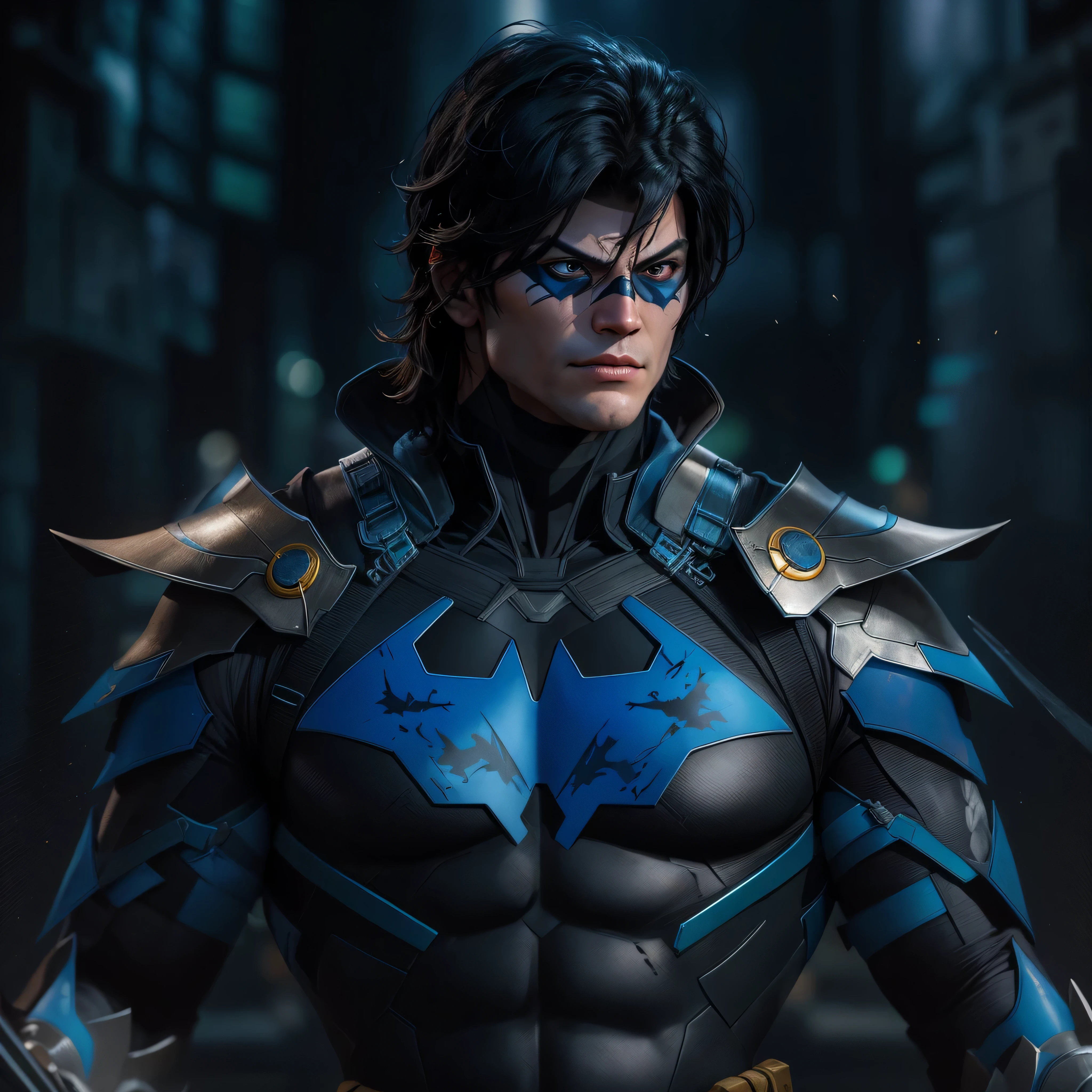 DC comic's, Nightwing, samurai armor, photo-realistic, octane render, unreal engine, ultra-realistic