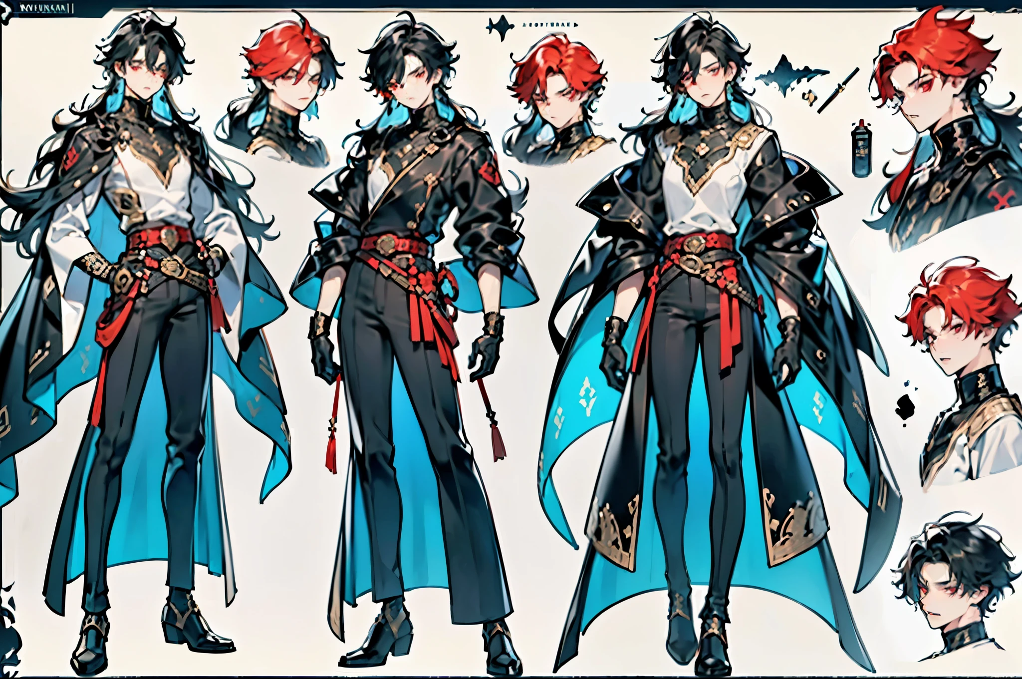 ((Masterpiece, Highest quality)), Male, boy, Detailed face, character design sheet,full body esbian, Full of details, frontal body view, back body view, Highly detailed, Depth, ((((dramatic))), (((gritty))), (((intense))) 1 boy, solo, peach hair, light red-haired guy, straight hair, flowing straight hair, red eyes, shirt, high boots, dark clothing, dark clothes, Scandinavia theme, Scandinavian clothes, looking at viewer, fantasy art, beautiful painting, guwaika style, epic exquisite character art, stunning characters, man, lean (reference sheet:1.5)