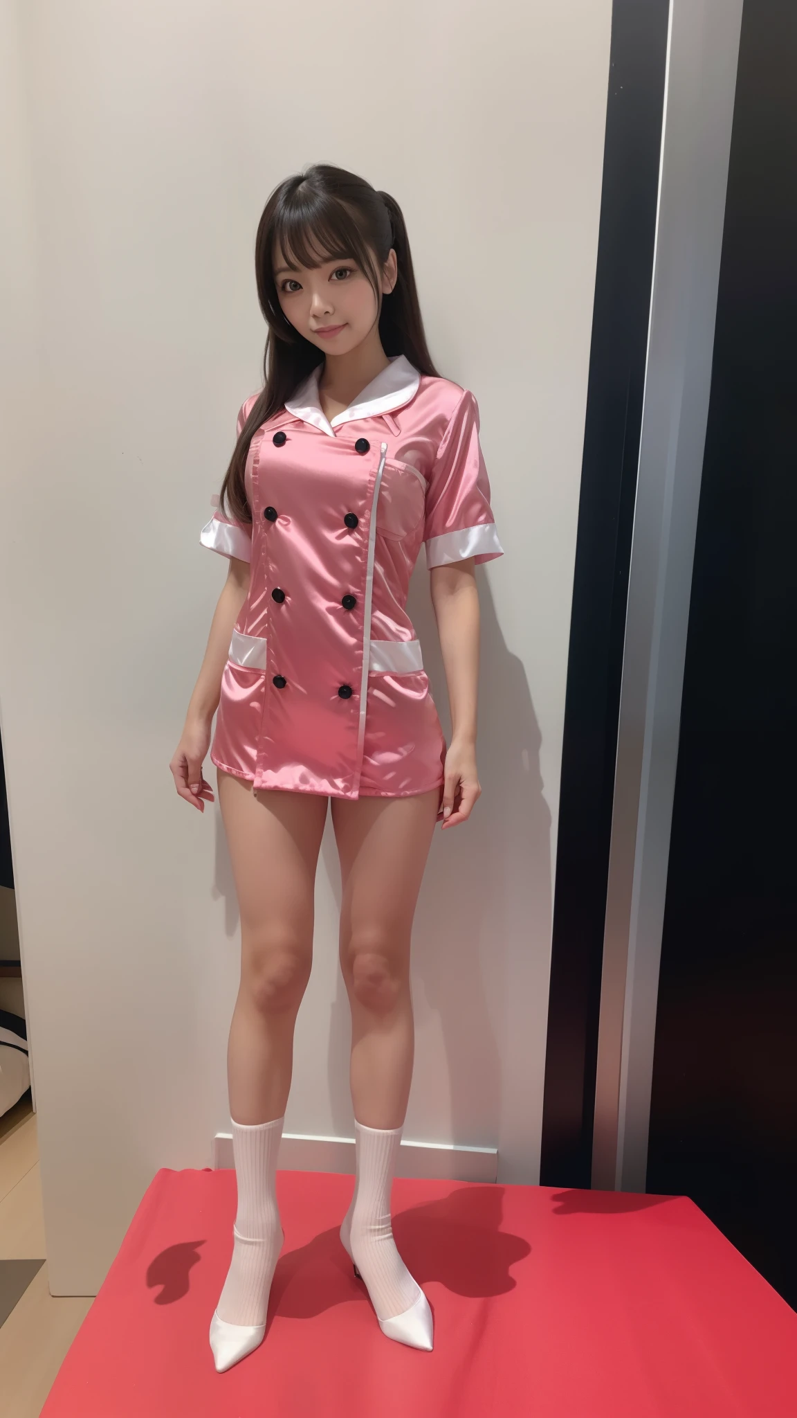 Pink satin nurse uniform, Pink satin nurse costume