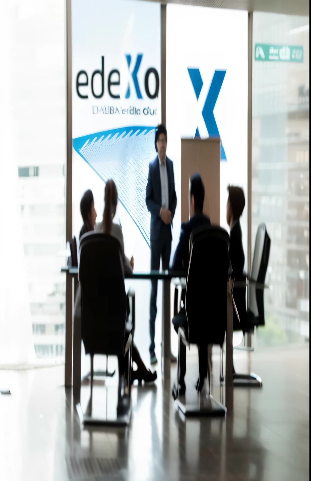 several people sitting around a table in a conference room, executive industry banner, 3 dex, by Exekias, imagem promocional, extra largo, SideFX, inspired by Exekias, bandeira digital, Borda a Borda, And in Arcadia I am, foto oficial do produto, exclusivo, extra - detalhes, header text”, Exoskeletton, olhando parcialmente para a esquerda