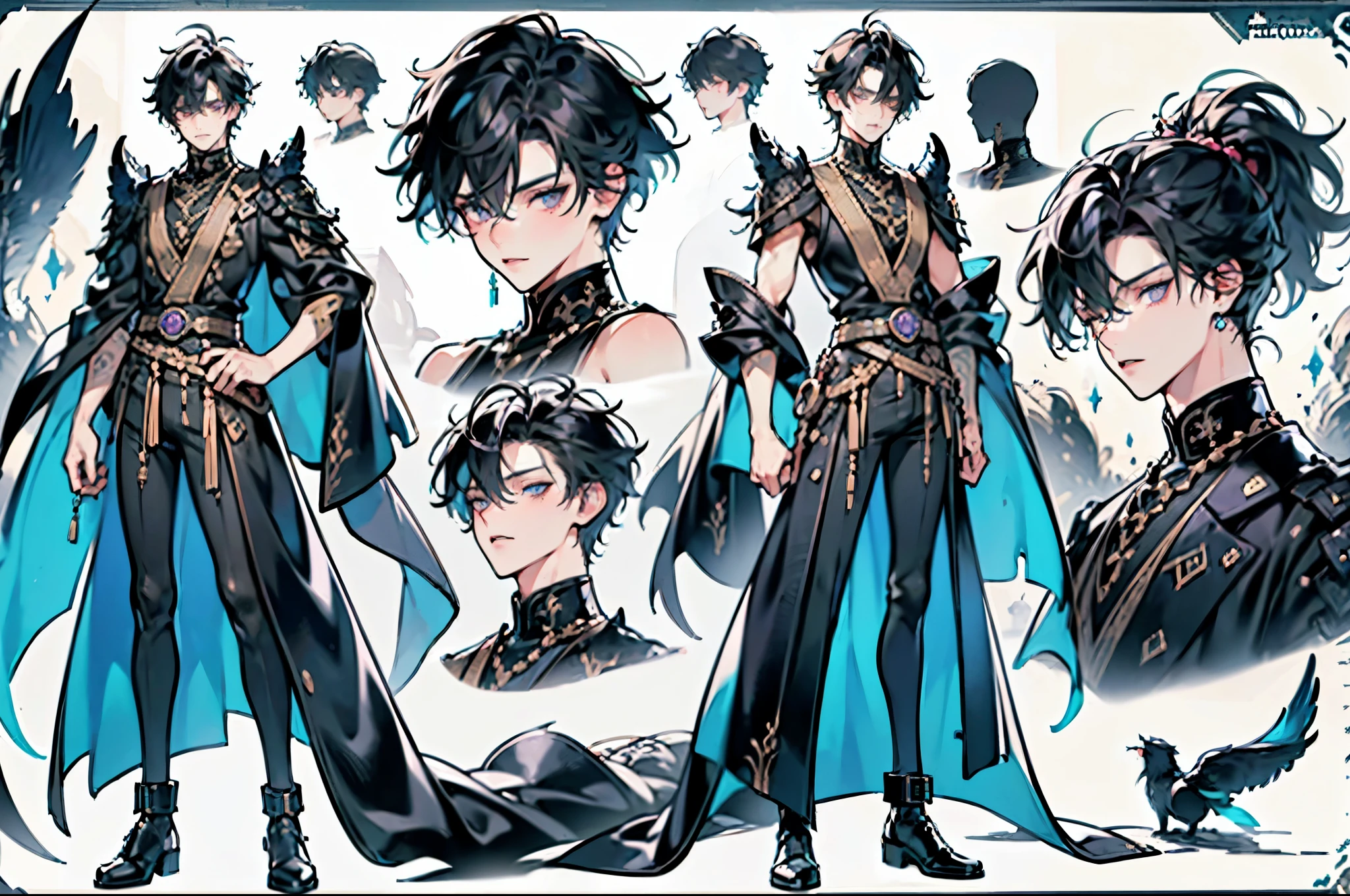 ((Masterpiece, Highest quality)), Male, boy, Detailed face, character design sheet,full body esbian, Full of details, frontal body view, back body view, Highly detailed, Depth, ((((dramatic))), (((gritty))), (((intense))) 1 boy, solo, peach hair,young boy, Gray tousled hair, violet eyes, cat ears, Lots of scars, Lots of lightning strikes, open torso, Body straps, Sleeveless, white kimono, Masterpiece, hiquality, high detail, HD, 4k, beautiful male god of death shirt, high boots, dark clothing, dark clothes, Scandinavia theme, Scandinavian clothes, looking at viewer, fantasy art, beautiful painting, guwaika style, epic exquisite character art, stunning characters, man, lean (reference sheet:1.5)