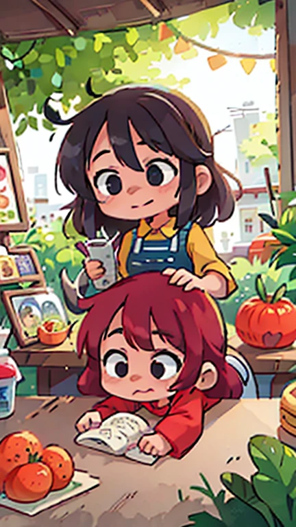 two girls in the market,food,store,vegetables