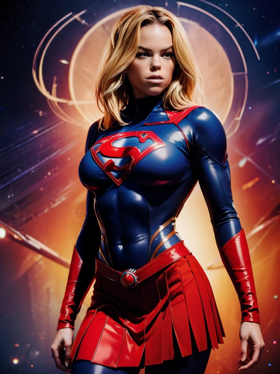 (((COMIC STYLE, CARTOON ART))). ((1 girl)), lonly, solo, A comic-style image of Supergirl a Hot hero Girl, with her as the central figure. She wears a traditional Supergirl blue and red outfit, red little skirt, (((Milly Alcock face))) . ((Hot slim body)). (((Cinematic cosmic space background))) . She has a strong and courageous expression, as if she is ready to fight evil.
INFO
