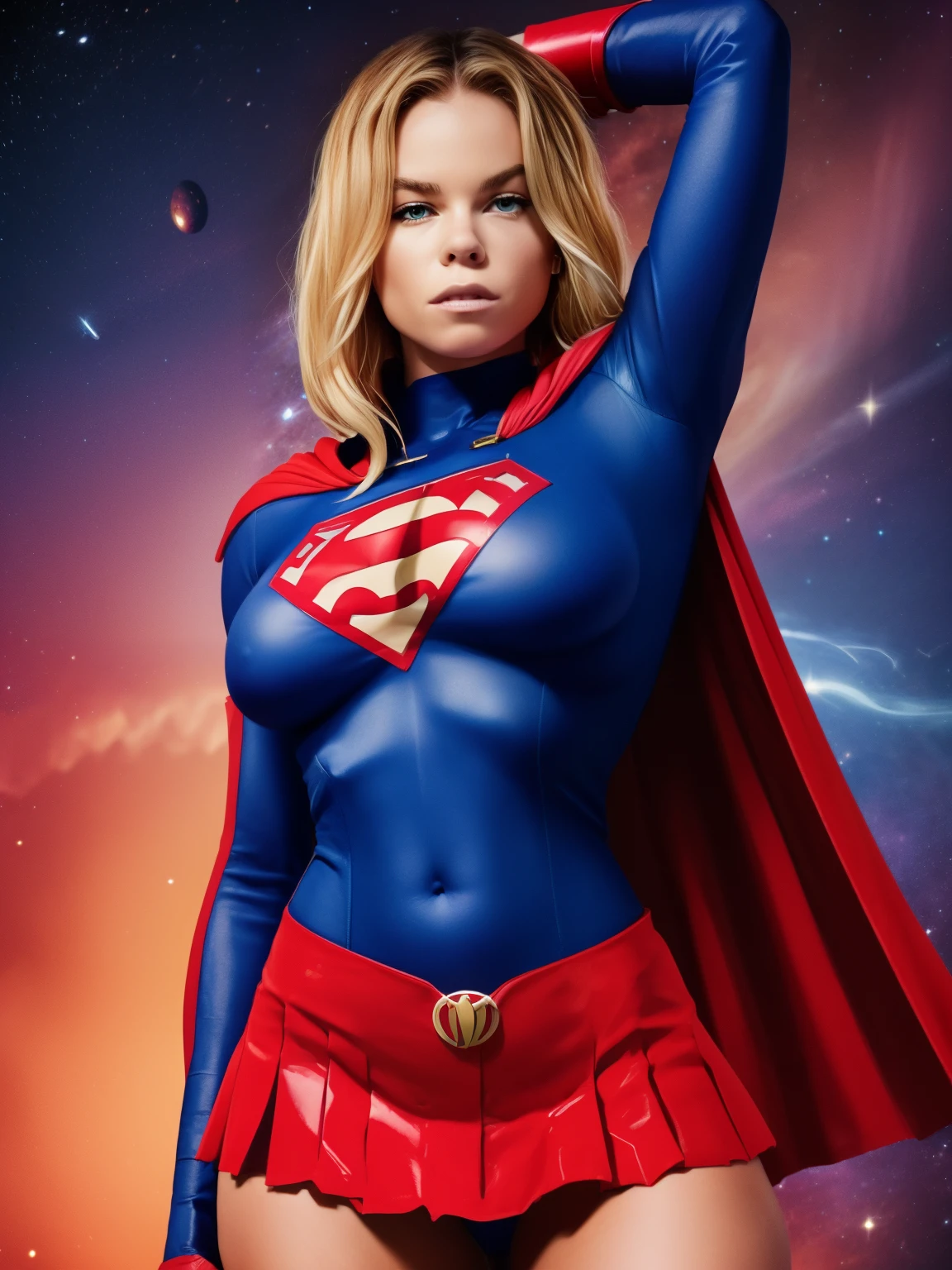 (((COMIC STYLE, CARTOON ART))). ((1 girl)), lonly, solo, A comic-style image of Supergirl a Hot hero Girl, with her as the central figure. She wears a traditional Supergirl blue and red outfit, red little skirt, (((Milly Alcock face))) . ((Hot slim body)). (((Cinematic cosmic space background))) . She has a strong and courageous expression, as if she is ready to fight evil.
INFO
