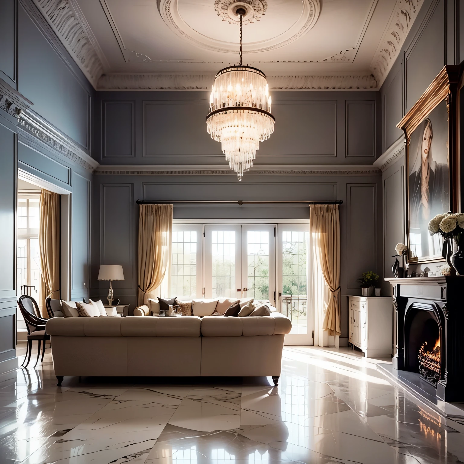 Create a detailed description of a living room of a modern house, where all the details are made of marble. The living room should convey a contemporary and luxurious atmosphere, with marble being the absolute protagonist in the decoration.
Describe the marble details accurately, emphasizing their unique colors, veins, and textures. Highlight the polished and shiny surface of the material, conveying the feeling of sophistication and elegance. Also highlight the durability and strength of marble, which make it a perfect choice to create an exquisite atmosphere in the living room.
When describing the living room, mention how all the elements are made of marble, from the floors and wall coverings to the furniture and accessories. Describe the smooth contours and clean lines of the marble furniture, emphasizing its modern, minimalist aesthetic. Also mention the combination of marble with other high-quality materials such as metal and glass, which add a touch of contemporaneity to the environment.
Capture the readers' attention with the photographic description of the living room with all the details in marble. Describe the angles, framing, and focus of the camera, highlighting the grandeur and beauty of the marble in each element of the room. Use lighting strategically to highlight the details and reflections present in the marble.
Finally, its goal is to convey the feeling of a modern home living room, where every detail is made of marble, creating a luxurious and contemporary atmosphere. Describe it in a way that holds the readers' attention, highlighting its beauty and sophistication. With the combination of detailed description and photography, create a realistic and immersive visual experience, highlighting the grandeur of the marble in the living room.