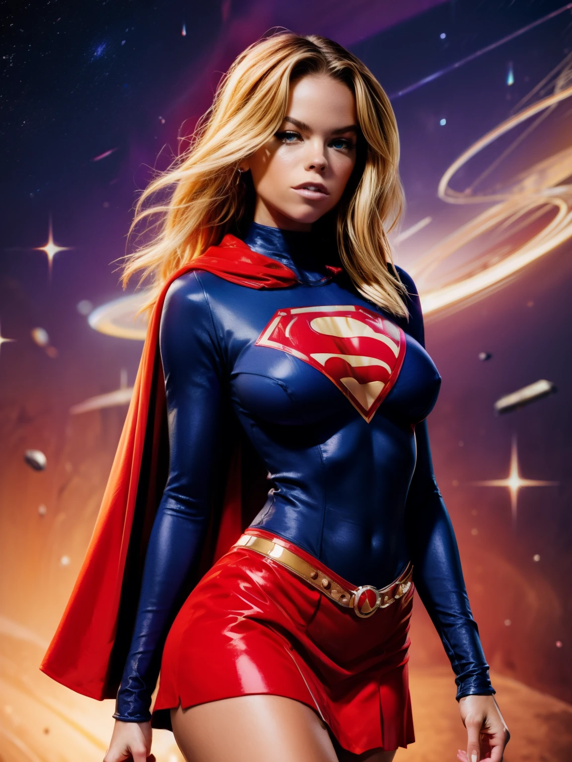 (((COMIC STYLE, CARTOON ART))). ((1 girl)), lonly, solo, A comic-style image of Supergirl a Hot hero Girl, with her as the central figure. She wears a traditional Supergirl blue and red outfit, red little skirt, (((Milly Alcock face))) . ((Hot slim body, little tits)). (((Cinematic cosmic space background))) . She has a strong and courageous expression, as if she is ready to fight evil.
INFO
