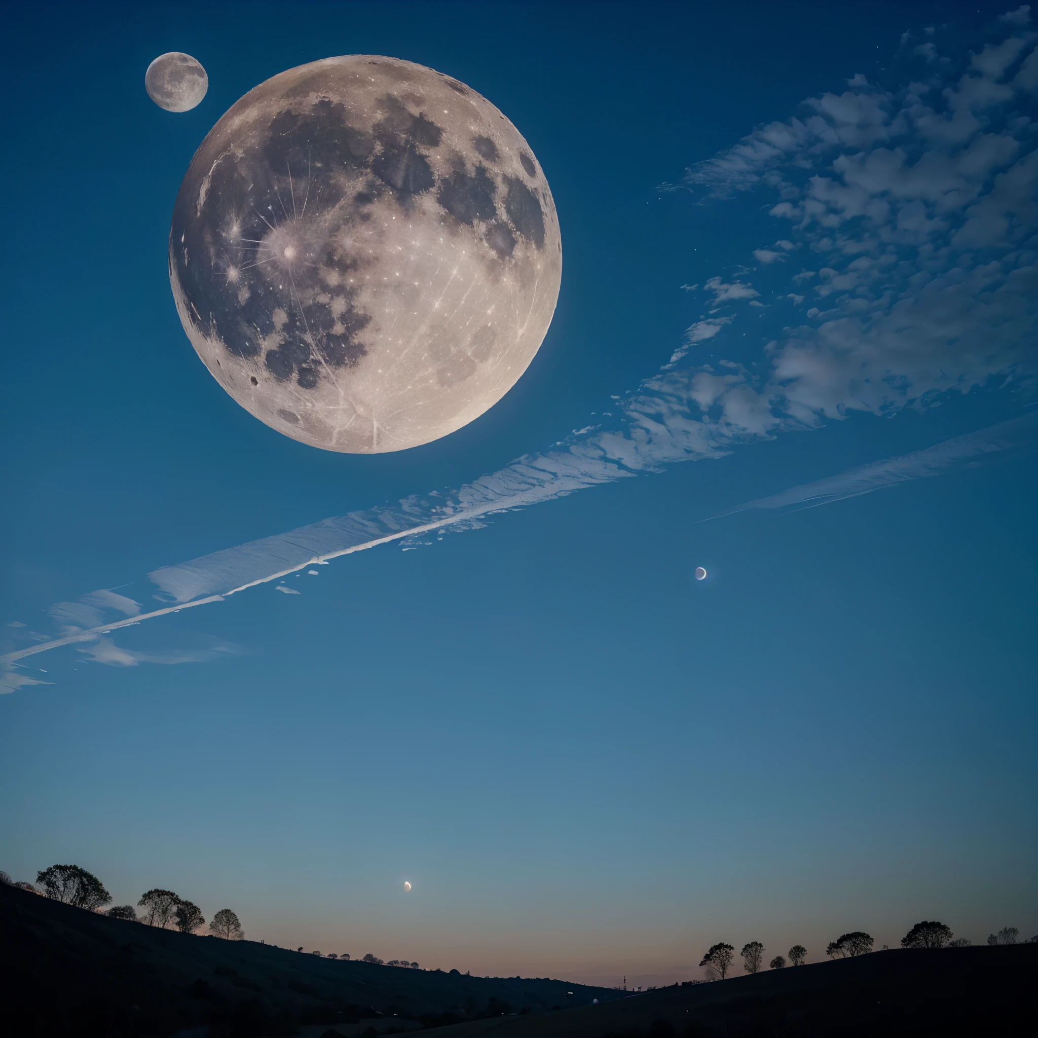 The whole beautiful moon in a blue and daily and clear sky