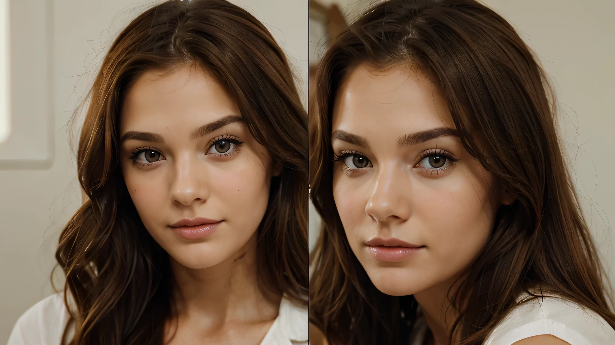 Pretty face of a brown haired woman with hazel eyes