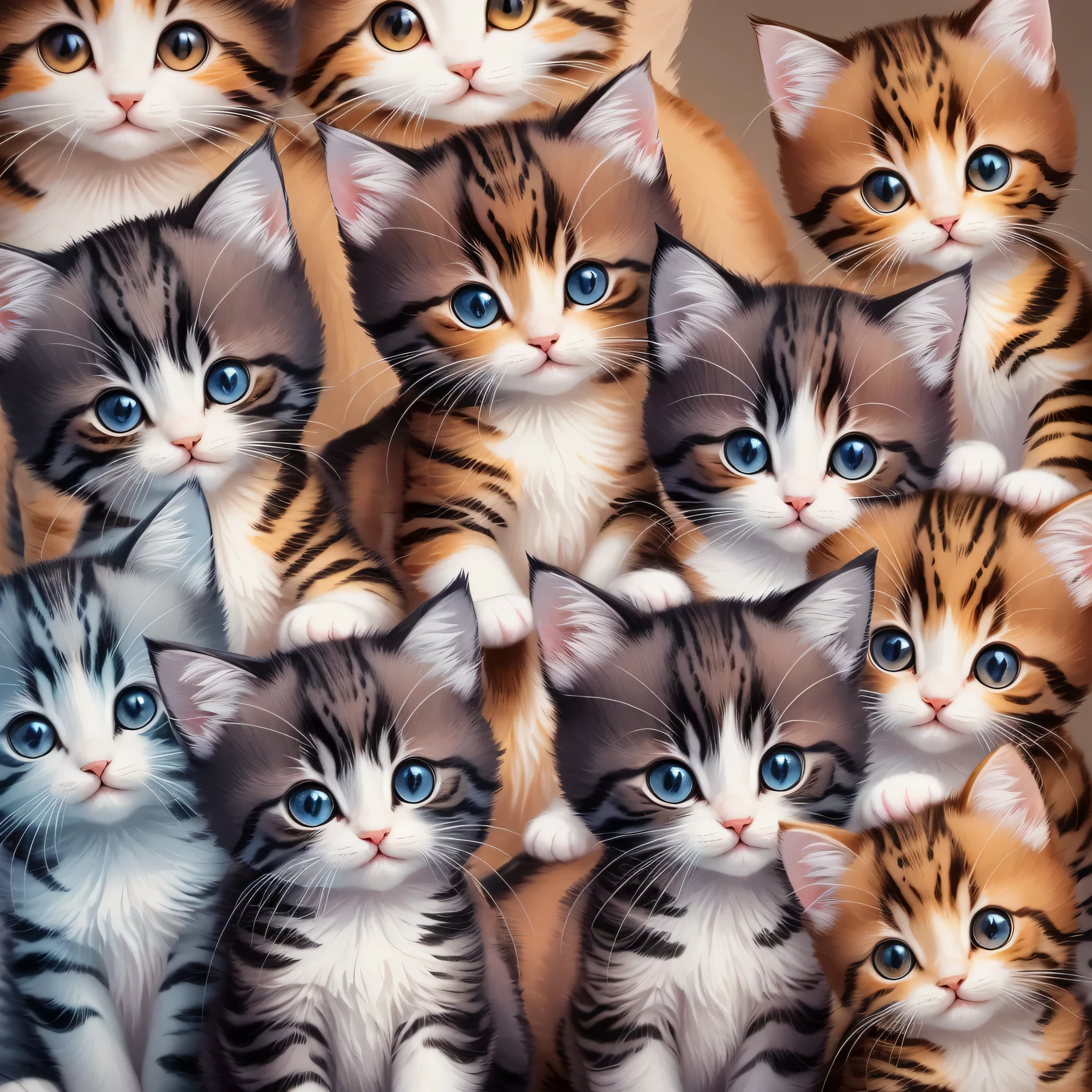 Create a unique and artsy print based on cute collorful kittens