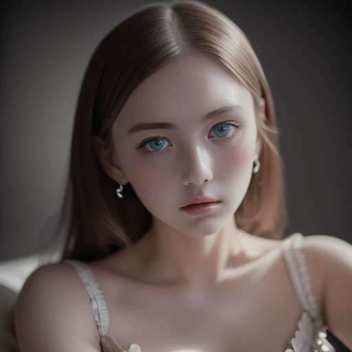 (masterpiece, best quality:1.2), 1girl, solo, (Surrealism, RAW photo, Nikon, 8k, super detail, masterpiece, high details, intricate details, super detailed, realistic lighting),
(anatomically correct, very accurate human body, highly detailed face, realistic skin, realistic portrayal of characters),
(, Japanese younger sister, Japanese high school girl, slim waist and busty body, face, younger sister girl, affectionate cute, cute girl, surreal girl),
(round face, black hair, short bob cut, see-through bangs, Down-slating eyebrows, troubled eyebrows, lowered eyebrows, Moist eyes, one little earring, light blush),