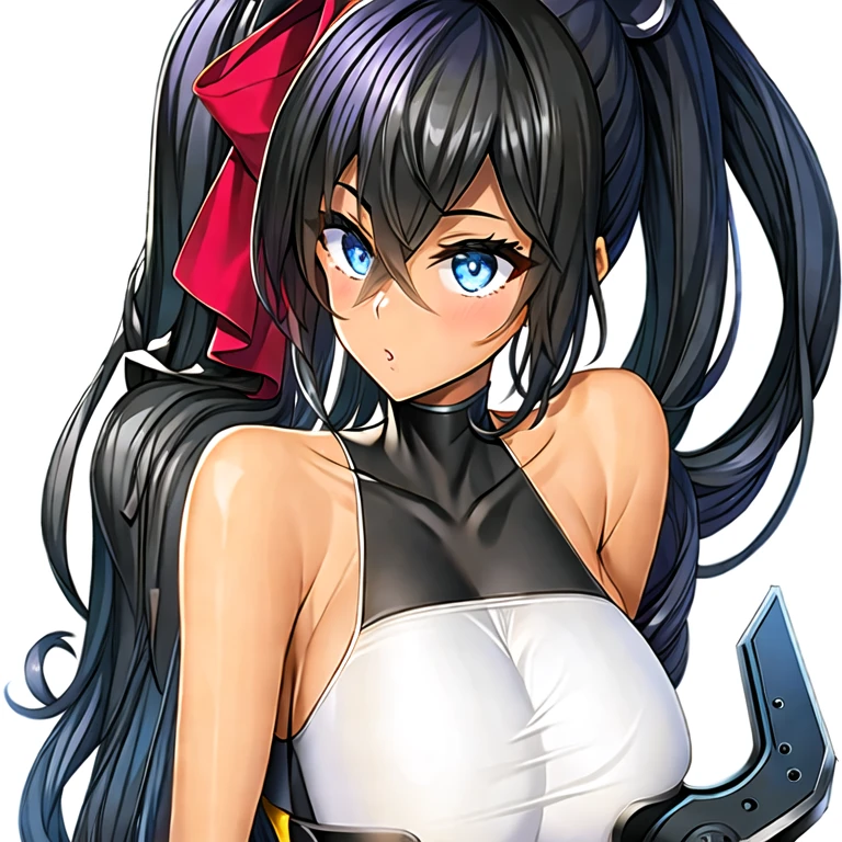 (masterpiece, best quality:1.2), half body shot, 1girl, solo, shindol, simple background, shirt, ponytail
