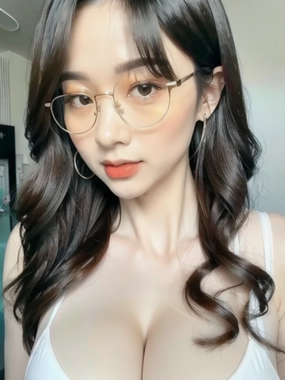 (realistic、masterpiece、Best Quality、8K、highres、high resolution:1.3)、1 girl、Big breasts、white bikini、looking at viewers、super fine face and eyes、long hair、 exposed cleavage、upper body、