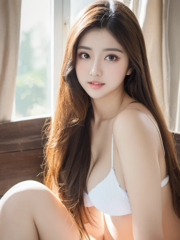 (realistic、masterpiece、Best Quality、8K、highres、high resolution:1.3)、1 girl、Big breasts、white bikini、looking at viewers、super fine face and eyes、long hair、 upper body、