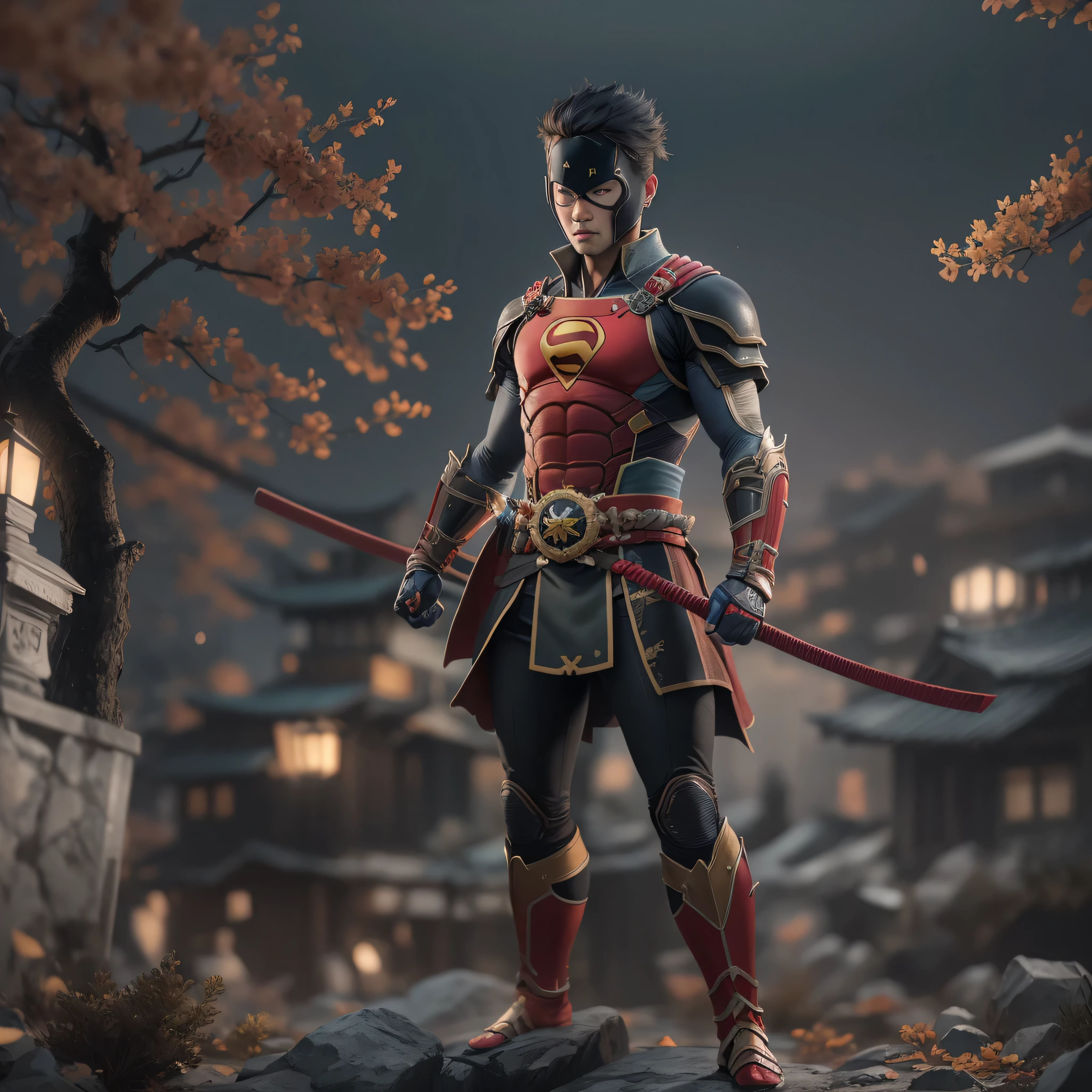 DC comic's, Samurai Robin, the boy wonder, photo-realistic, octane render, unreal engine, ultra-realistic