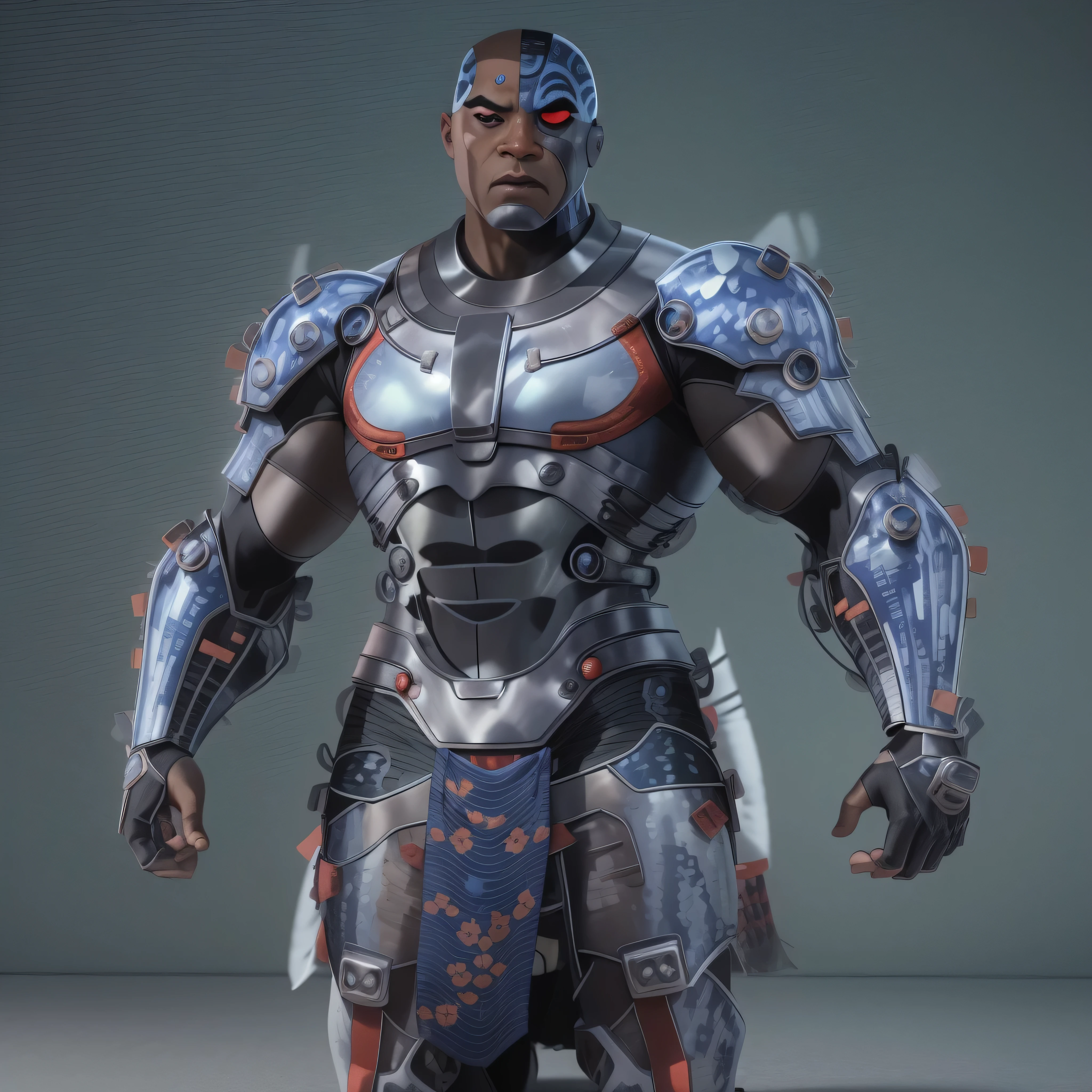 Full body image, DC Comics, Cyborg Victor Stone, black man, (((samurai armor))), photo-realistic, octane render, unreal engine, ultra-realistic