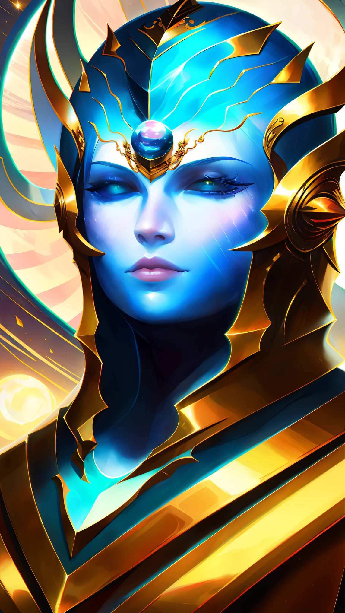 um close de uma escultura de metal de uma mulher com uma lua no cabelo, deusa. detalhes extremamente altos, 3 d deusa portrait, extremely detailed deusa shot, a stunning portrait of a deusa, deusa portrait, portrait of a beautiful deusa, deusa close-up portrait, hecate deusa, portrait of a norse moon deusa, deusa of space and time