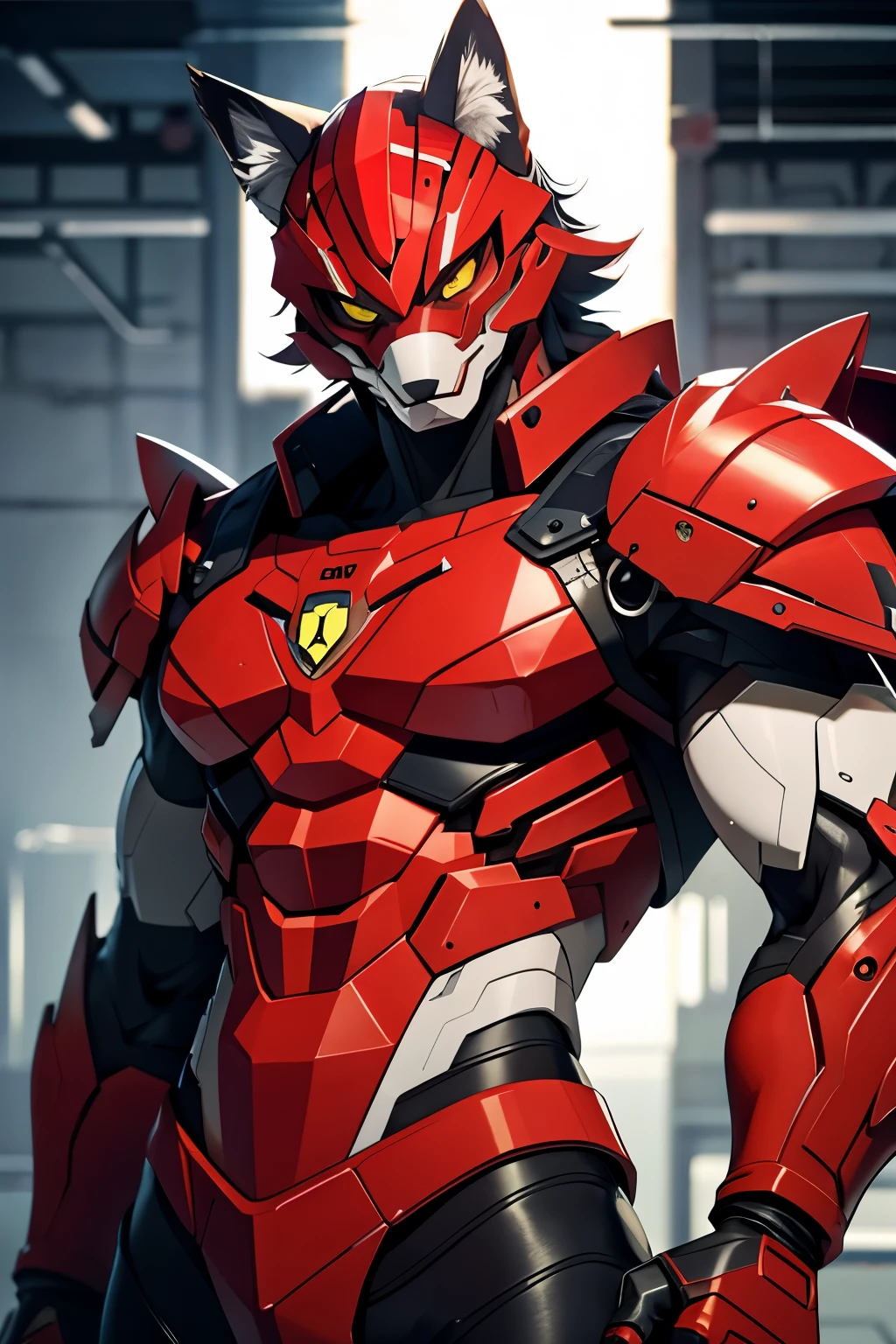 Red Wolf Robot Muscular Man Beast Wolf Nonhuman Character