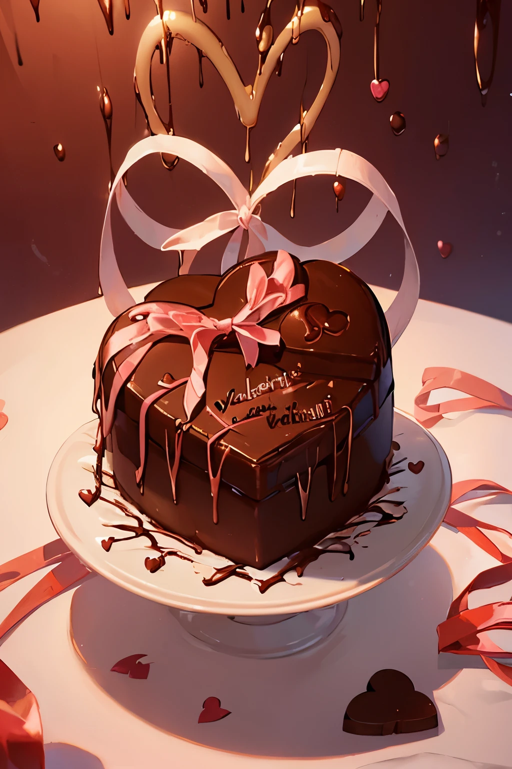 (valentine, heart shaped chocolate with ribbon ,no human, :1.5) ,, masterpiece, Best Quality, Perfect composition golden ratio, Sharp Focus, Ultra HD 8K ,Extreme quality, Extremely detailed, High quality, 