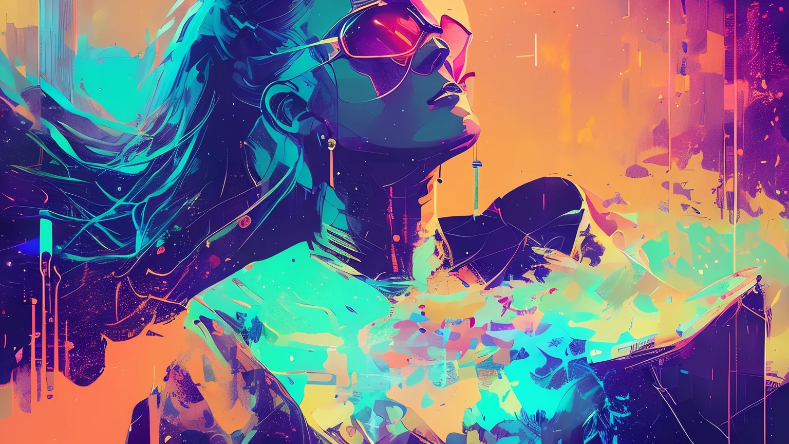 snthwve style nvinkpunk Beautiful woman as delirium from sandman, (hallucinating colorful soap bubbles), by jeremy mann, by sandra chevrier, by dave mckean and richard avedon and maciej kuciara, punk rock, tank girl, high detailed, 4k, RTX, 16.9 aspect ratio