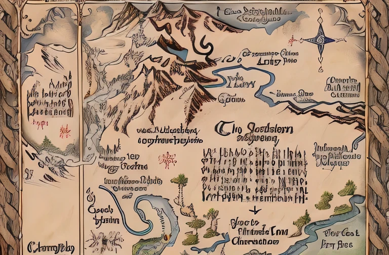 a close up of a map of a mountain with a dragon on it, style of tolkien world, lord of the rings map, fantasy cartography, style of lord of the rings, middle earth, middle-earth, middle - earth, tolkien, lord of the rings style, from lord of the rings, fantasy maps, lotr ), lotr), fantasy map
