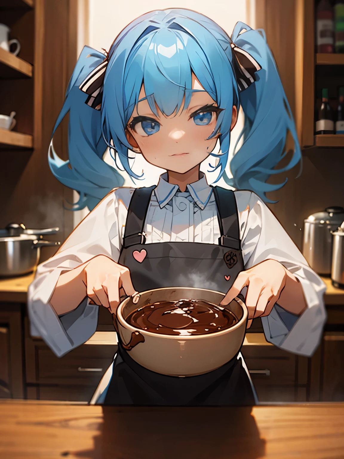 Valentine Valentine's Day preparation chocolate bowl chocolate bar handmade chocolate cooking cooking girl twintails light blue hair cute