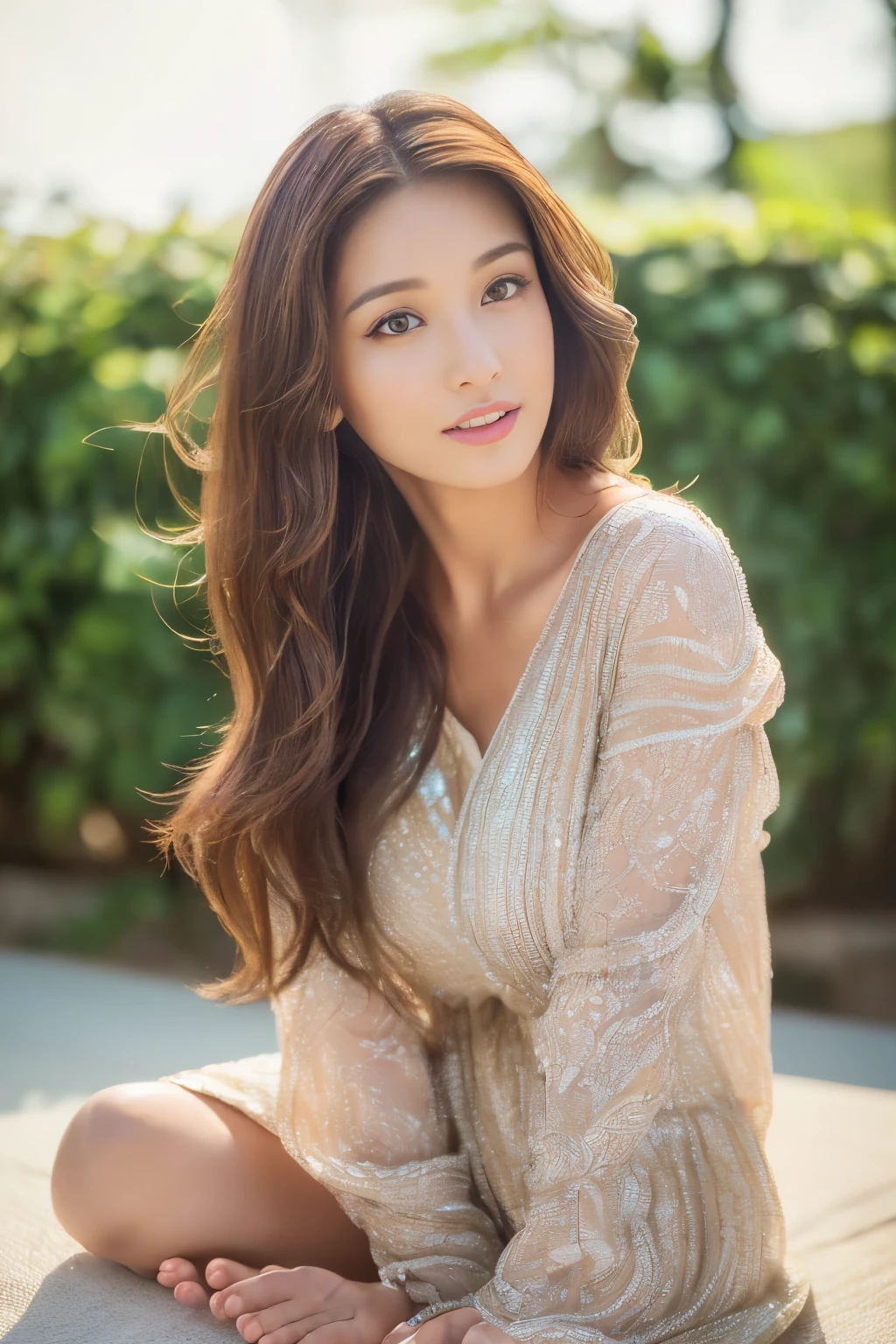 (A beautiful girl of 25 years old with brown hair: 1.3),
(Hyper-realistic, Ultra detailed: 1.4),
(Exquisite resolution, high definition: 1.5),
(Tenderly lighting, best quality: 1.3),
(Sensual, full-bodied shot: 1.2),
(Longing gaze directed at the camera: 1.2),
(Gentle smile playing on her lips: 1.1),
(Barefoot, dressed in casual clothes: 1.3),
(Her hair cascading down her back: 1.2),
(N