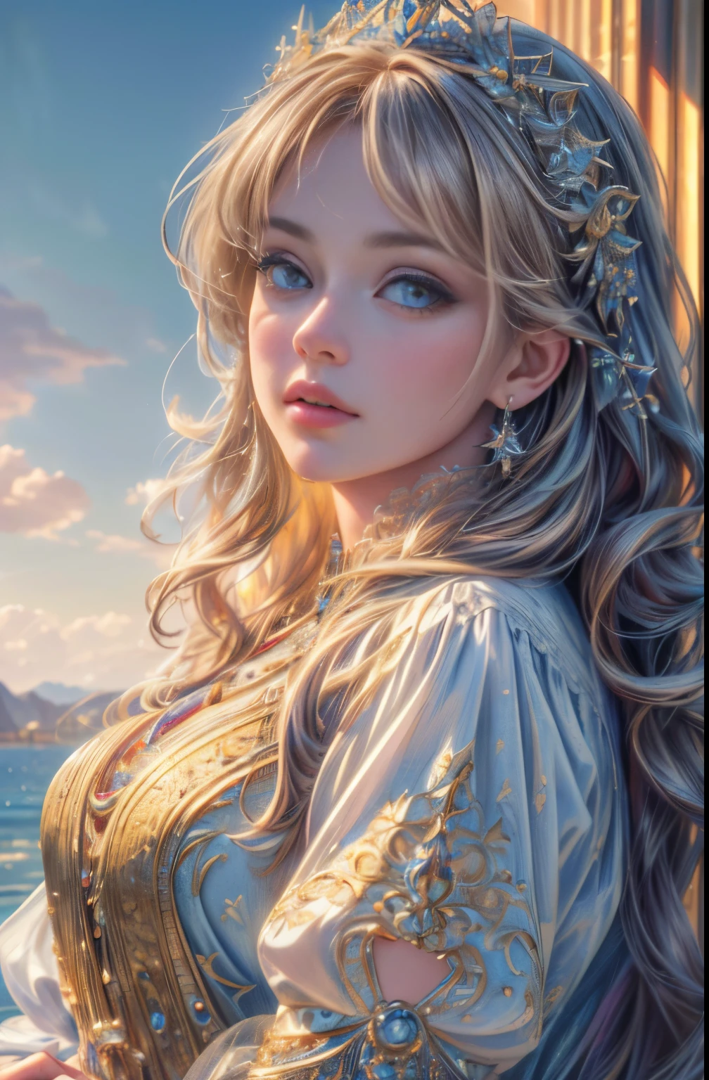 (best quality,4k,8k,highres,masterpiece:1.2), ultra-detailed, (realistic,photorealistic,photo-realistic:1.37), gorgeous princess, flowing long hair, bright and beautiful eyes, popular topic in the art community, incredibly detailed, intricately detailed and elite new art style.