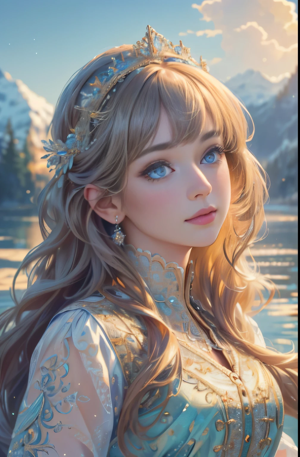 (best quality,4k,8k,highres,masterpiece:1.2), ultra-detailed, (realistic,photorealistic,photo-realistic:1.37), gorgeous princess, flowing long hair, bright and beautiful eyes, popular topic in the art community, incredibly detailed, intricately detailed and elite new art style.