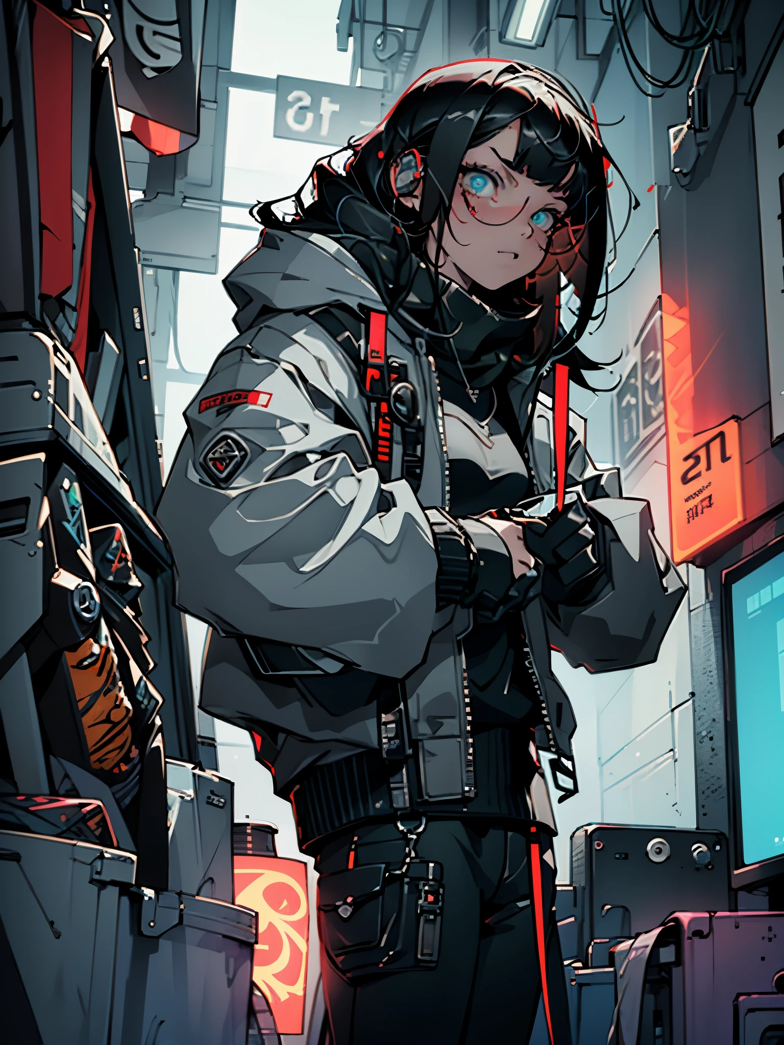 Muscle Special Forces Girl,eyes shine, Wearing black special forces equipment, with a gun in hand, full body esbian, Shoot at knee height, cyber punk, neon light, futuristic, surrealism, red,。.。.。.3D, redshift, Maxon Cinema 4D, Quaixel Megascan Rendering, Doomsday color, red light, futuristic, 1/3, high detail, super high quality, phantom engine, 8K,