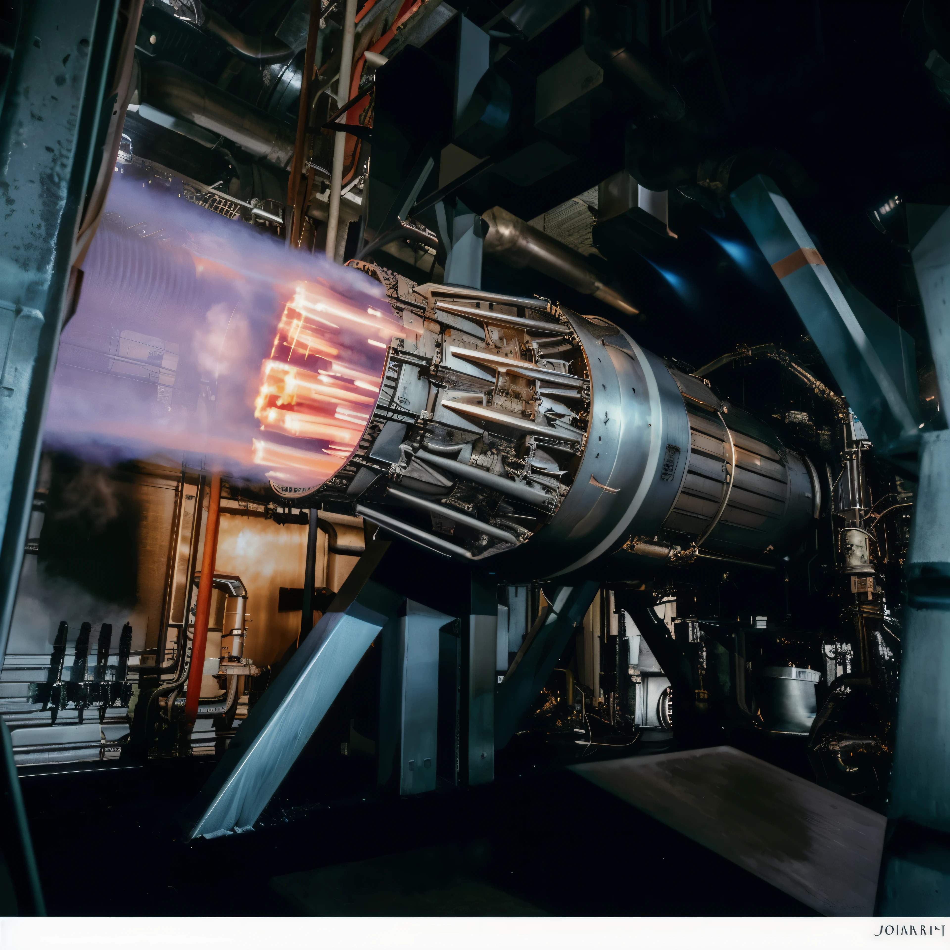 a close up of a large metal object with a flame coming out of it, big booster rocket engines, jet turbine, jet engines, industrial photography, the photo shows a large, by Jeffrey Smith, combustion engine, by Thomas Struth, environmental shot, by Robert Jacobsen, huge jet rocket engine backpack, by Ken Elias, cryo engine, by Randy Post