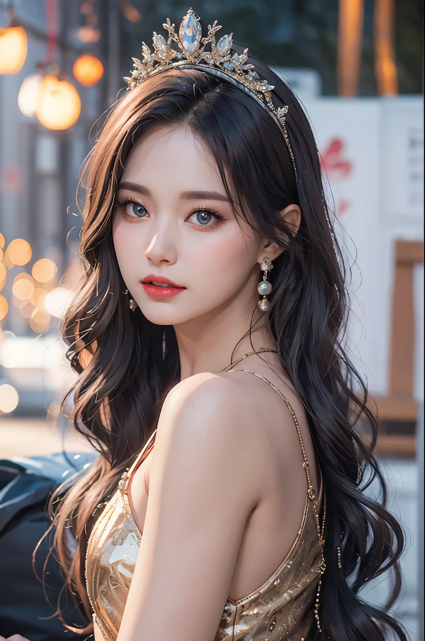 High-quality work，Realistic works，Super premium graphics，8K HD CG works，high quality graphics，High-definition and exquisite CG works，10x pixels，Ultra-fine details：1.1，Advanced technical details：1.1Realistic photo effects，Interior lighting effects：1.5，natural soft light：1.5. Light effect（Virtual light effects：1.8），超高分辨率，shining dress，sliver long hair，silber hair，transparenthair，high detailed hair（Quality hair details：1.1）Clear eyes，Double eyelids look good，Sharp eye makeup, Create exquisite eyelash makeup, tthin eyebrows, Ultra-detailed eyes，a tall nose, lovely red lips, rosey cheeks, With delicate makeup on her face , pretty face, The face shape is perfectly proportioned,（Advanced facial details：1.1）Sparkling luxury gown collection，glitter dress，Sequin coat，Shiny，Tight long skirt，Summer sexy hip wrapped fishtail sleeveless commuter maxi，Horse socks 100%Oily Panst Glossy Silk Gloss 8D Black Silk Women，Beautiful long dress with stiletto heeleautiful outfit，High fashion dress collection，Dress photography，Authentic dress work，inside a ballroom，Women's artwork，Dress full body video，真实感，Amazing Cleavage，My eyes are very bright today