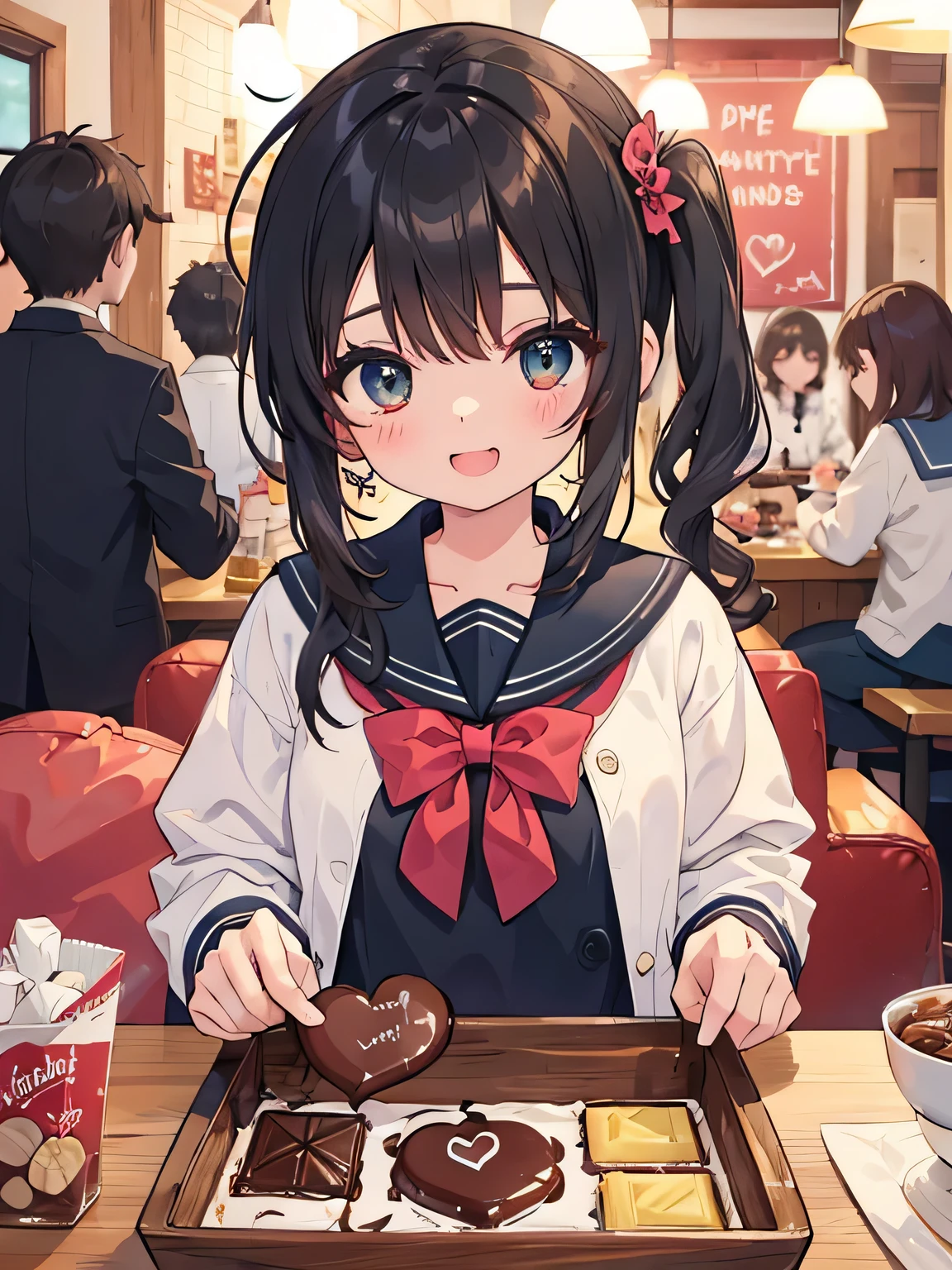 highest quality、High resolution、detailed background、beautiful and detailed face、beautiful and smooth skin、skin texture、professional lighting、Beautiful teenage girl、cute hairstyle、sailor suit、
that is common to make homemade chocolates on Valentine's Day.。
that'It's so cute to see them making chocolate with all their heart for their loved ones..。You can collect the ingredients and enjoy making chocolate together..。
Another cute idea is、Organize a chocolate exchange with friends or colleagues。.。
Let's all bring home-made chocolates、Have fun exchanging and share love and friendship.。
A date with your lover is a special occasion.。Enjoy lunch or dinner at your favorite cafe or restaurant、Watch a romantic movie at the cinema、Let's have a special time.。
that'It would be nice to prepare a cute surprise present..。
for example, Leave cute letters and small handmade gifts in hidden places.、I would be happy if someone important found me.。.。
that'Valentine's Day is also a fun situation.'s Day party with friends and family.。
Valentine's themed game with cute decorations、Prepare elements to liven up the party、Let's all have fun together, Making sweets etc..。